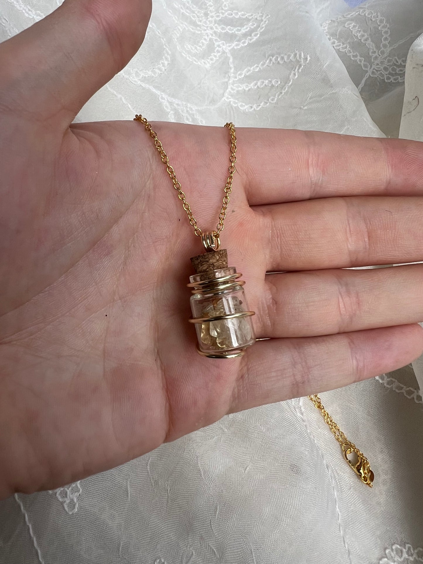 Gold crystal chip wish bottle pendants