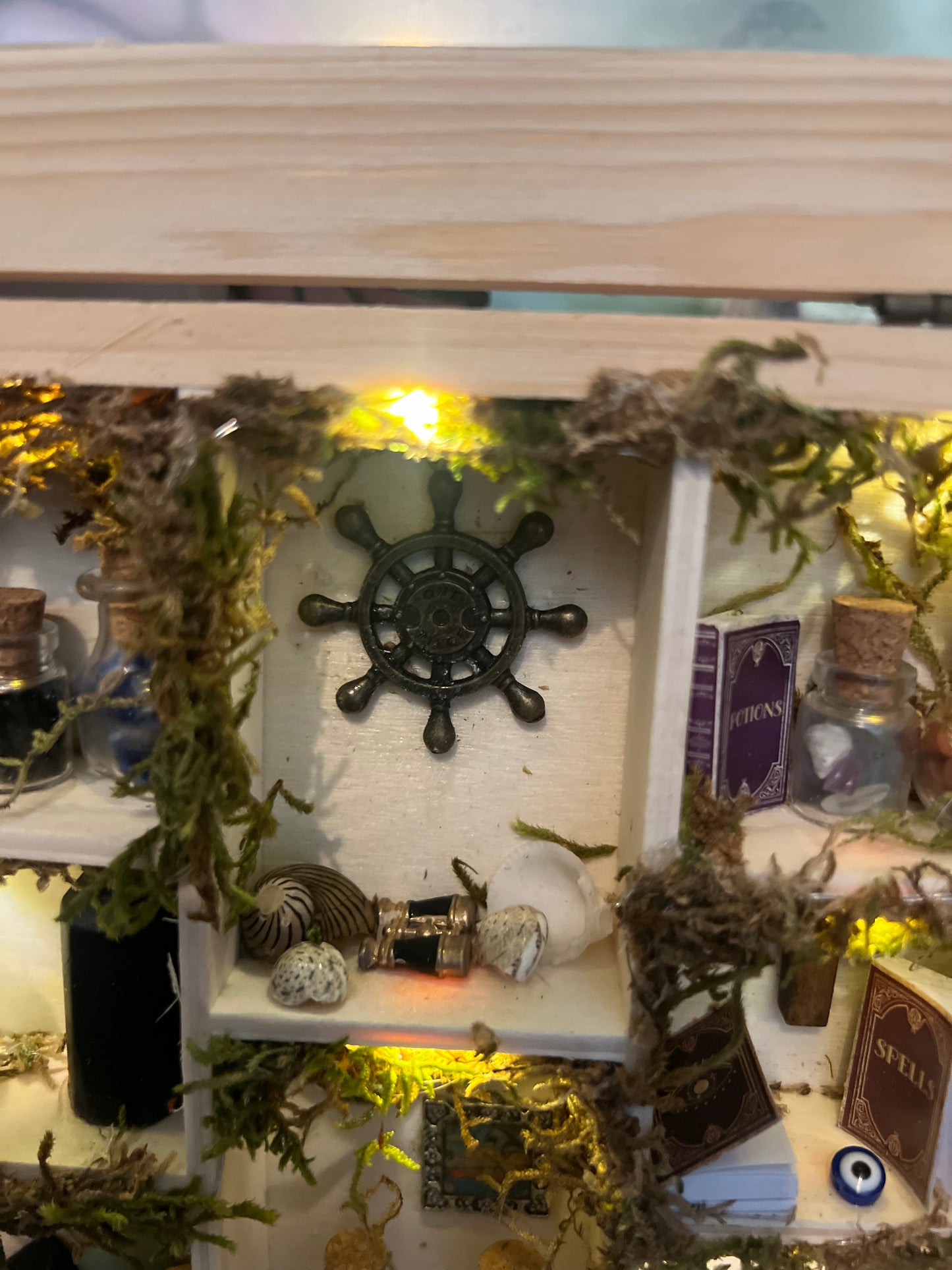 Light up witchy miniature cabinet apothecary scene display