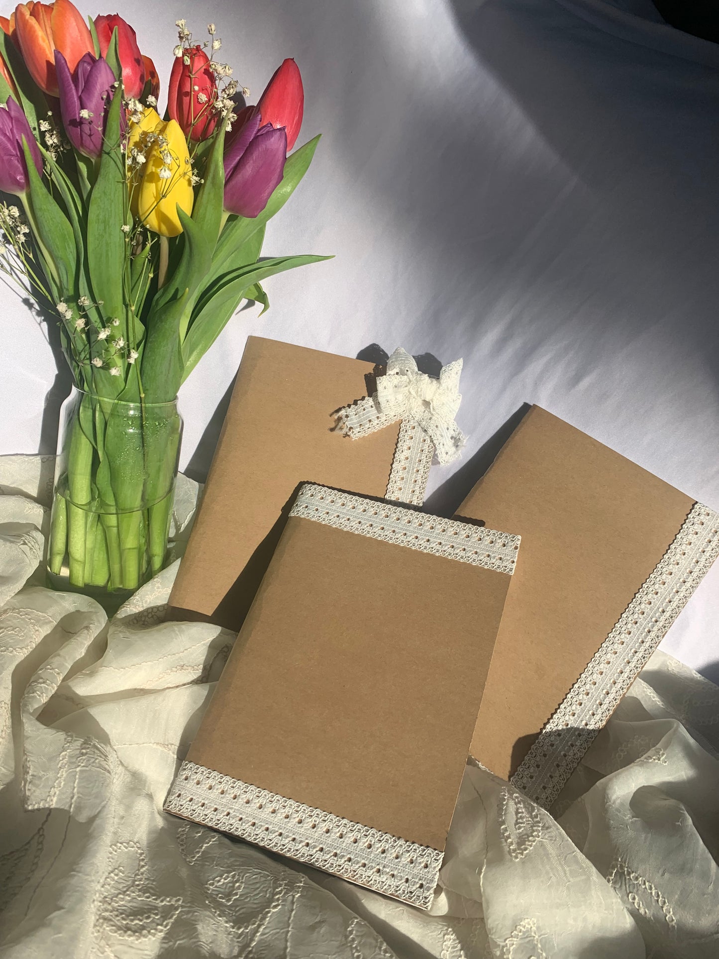 Brown and White Lace strip journals