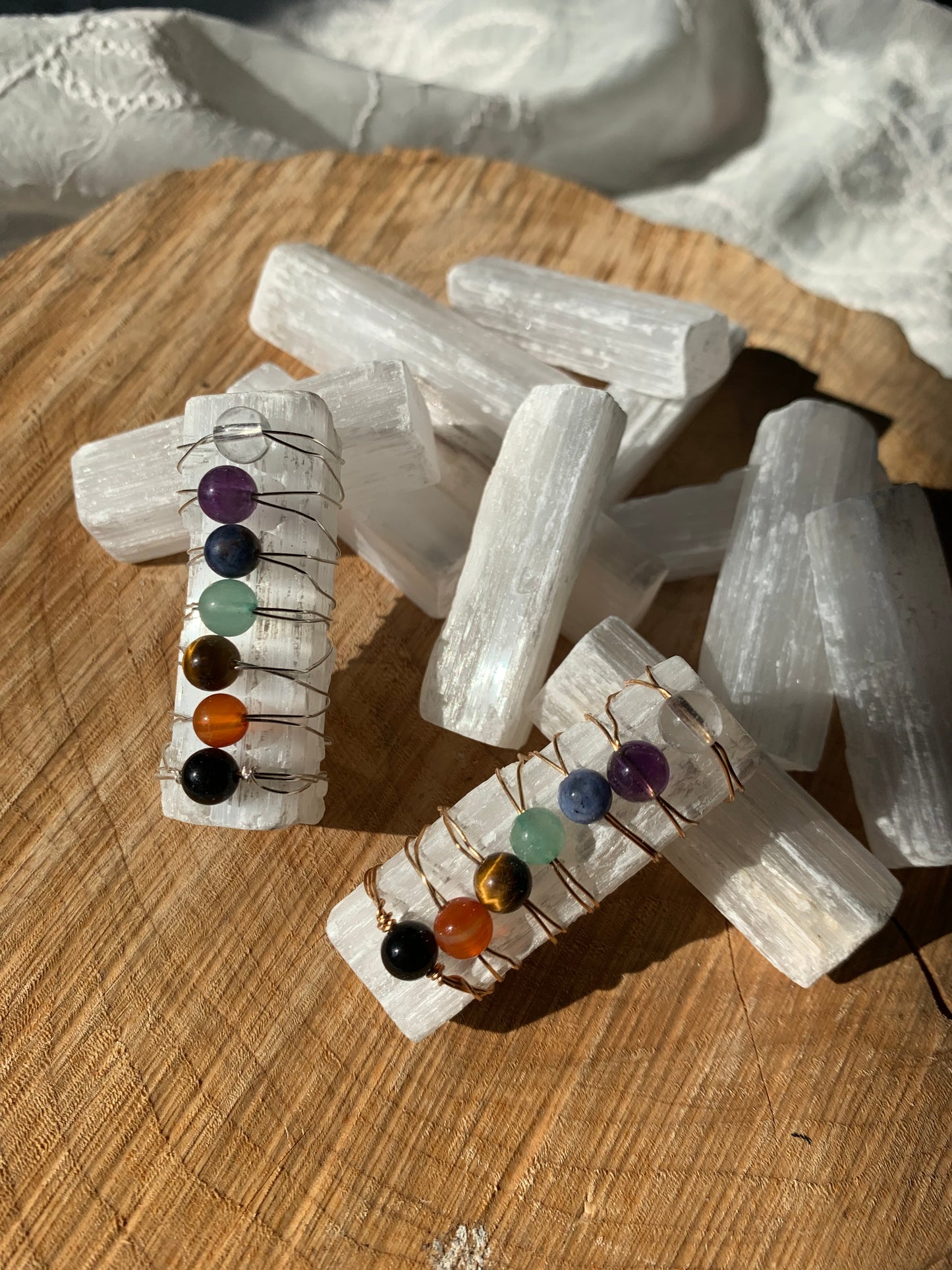 handmade chakra cleansing satin spar selenite stick wand