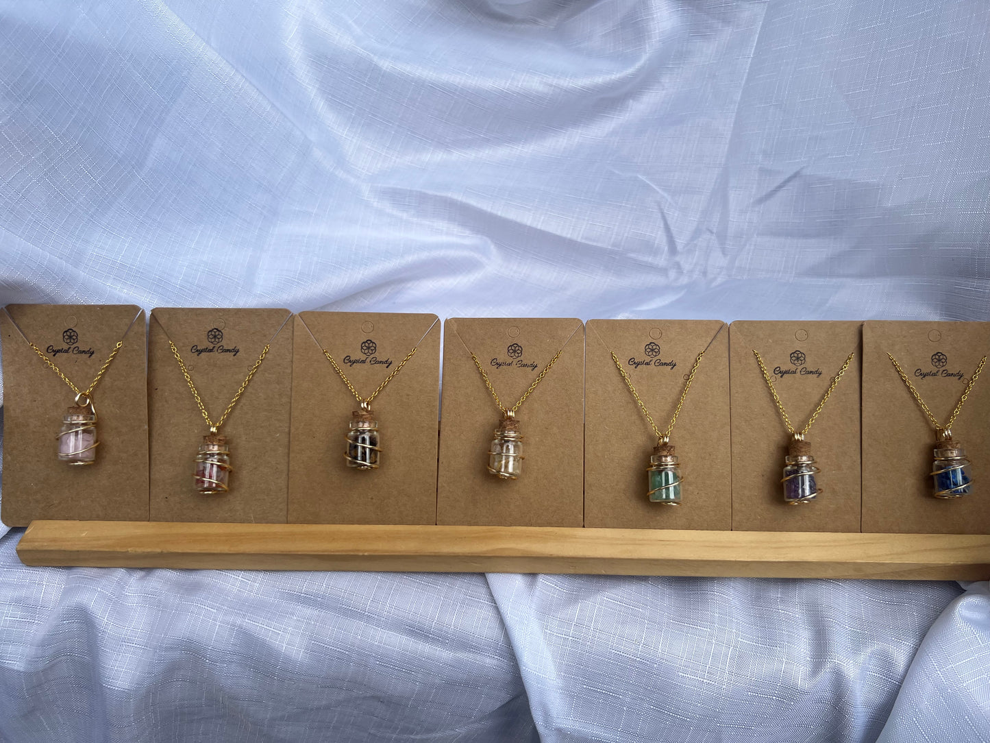 Gold crystal chip wish bottle pendants