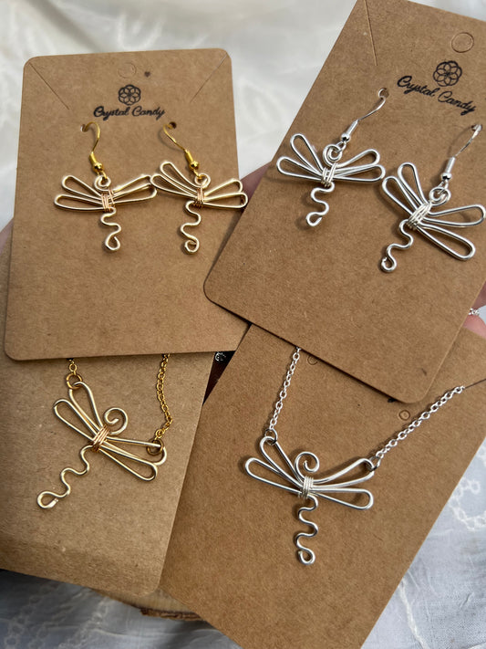 Swirly Dragonfly Earrings and Necklace Set
