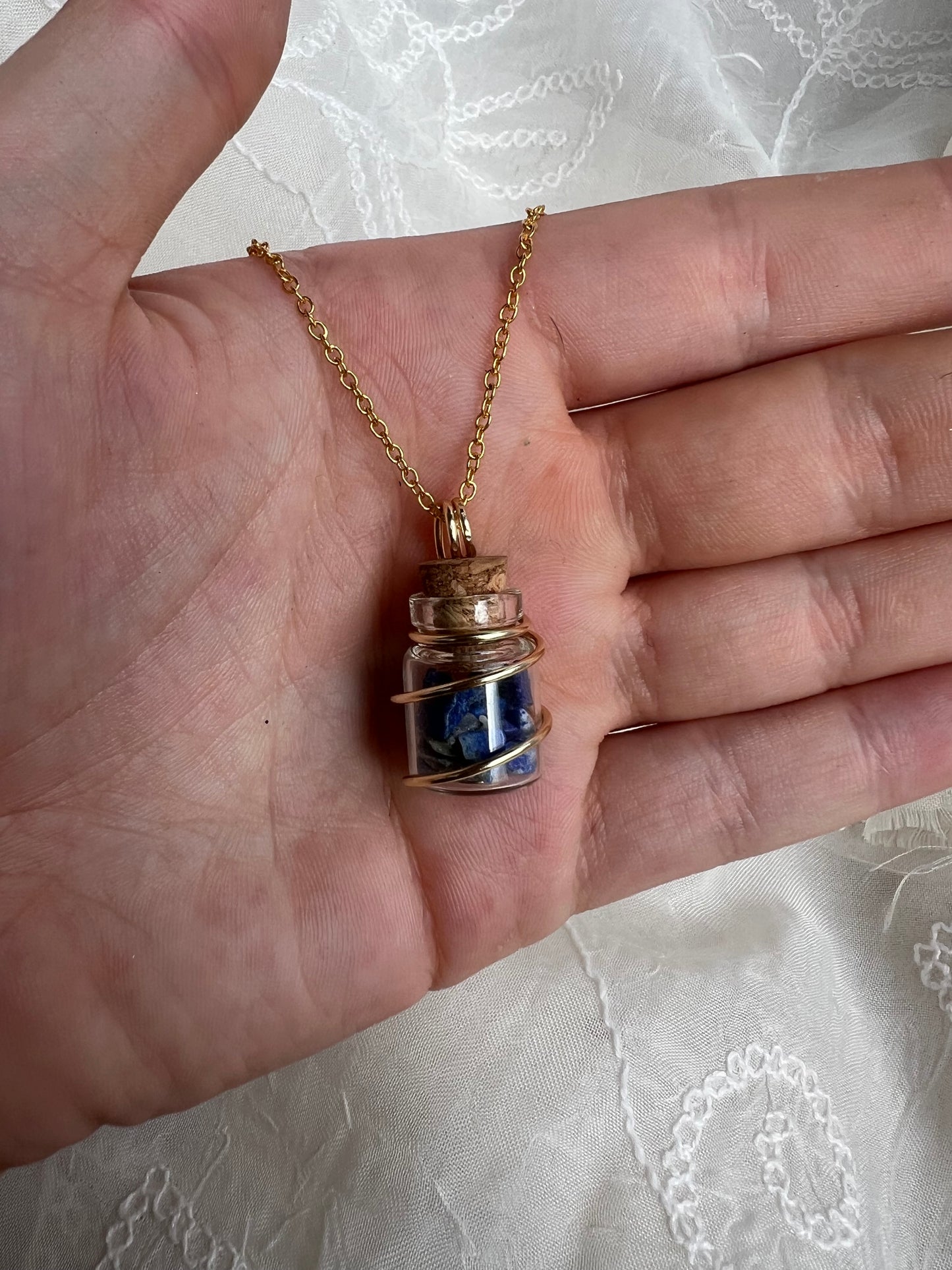 Gold crystal chip wish bottle pendants