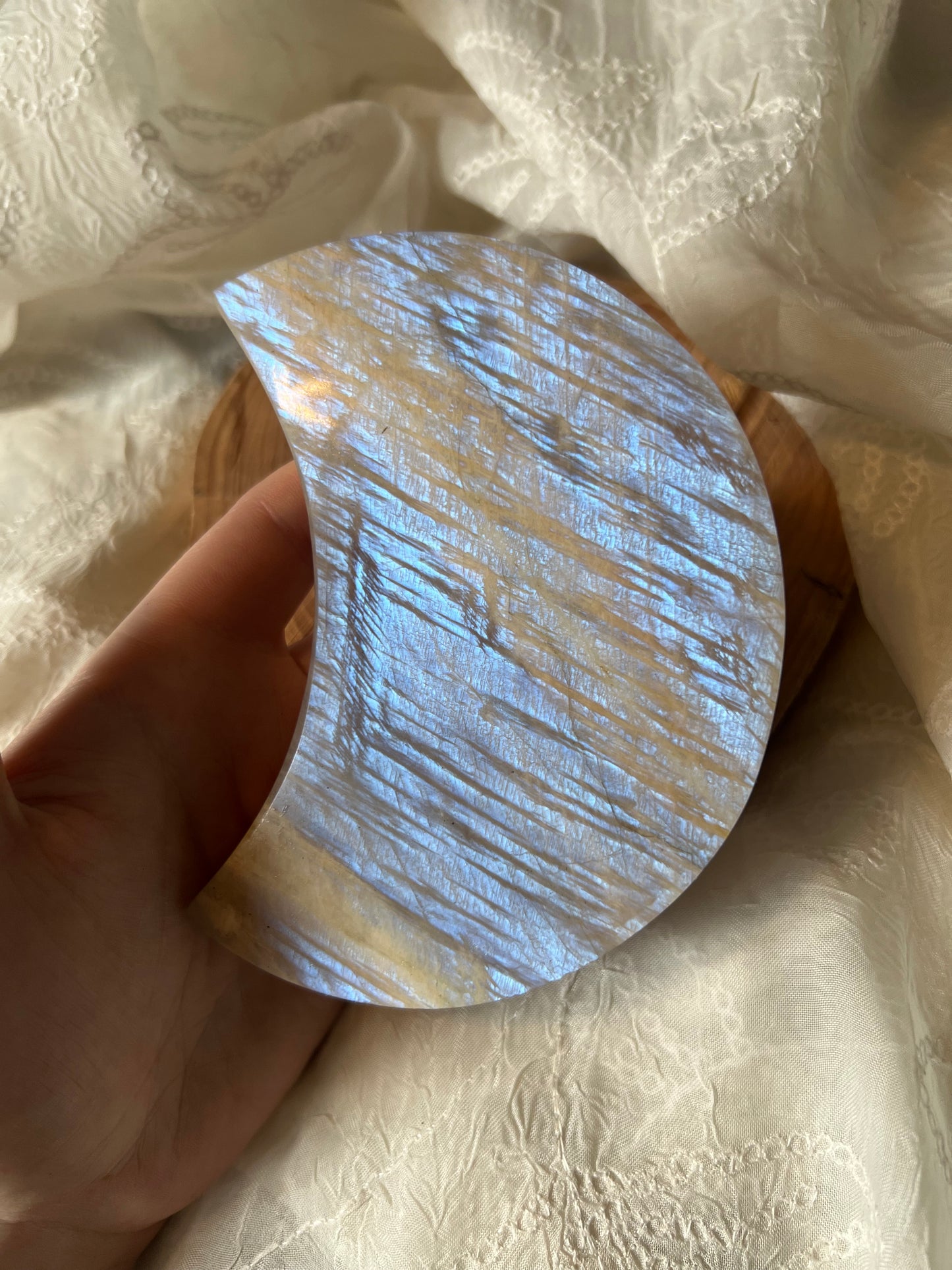 XLarge Moonstone Crescent Moon  display carving