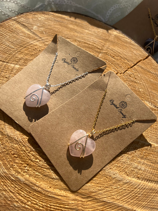 rose quartz love heart pendants