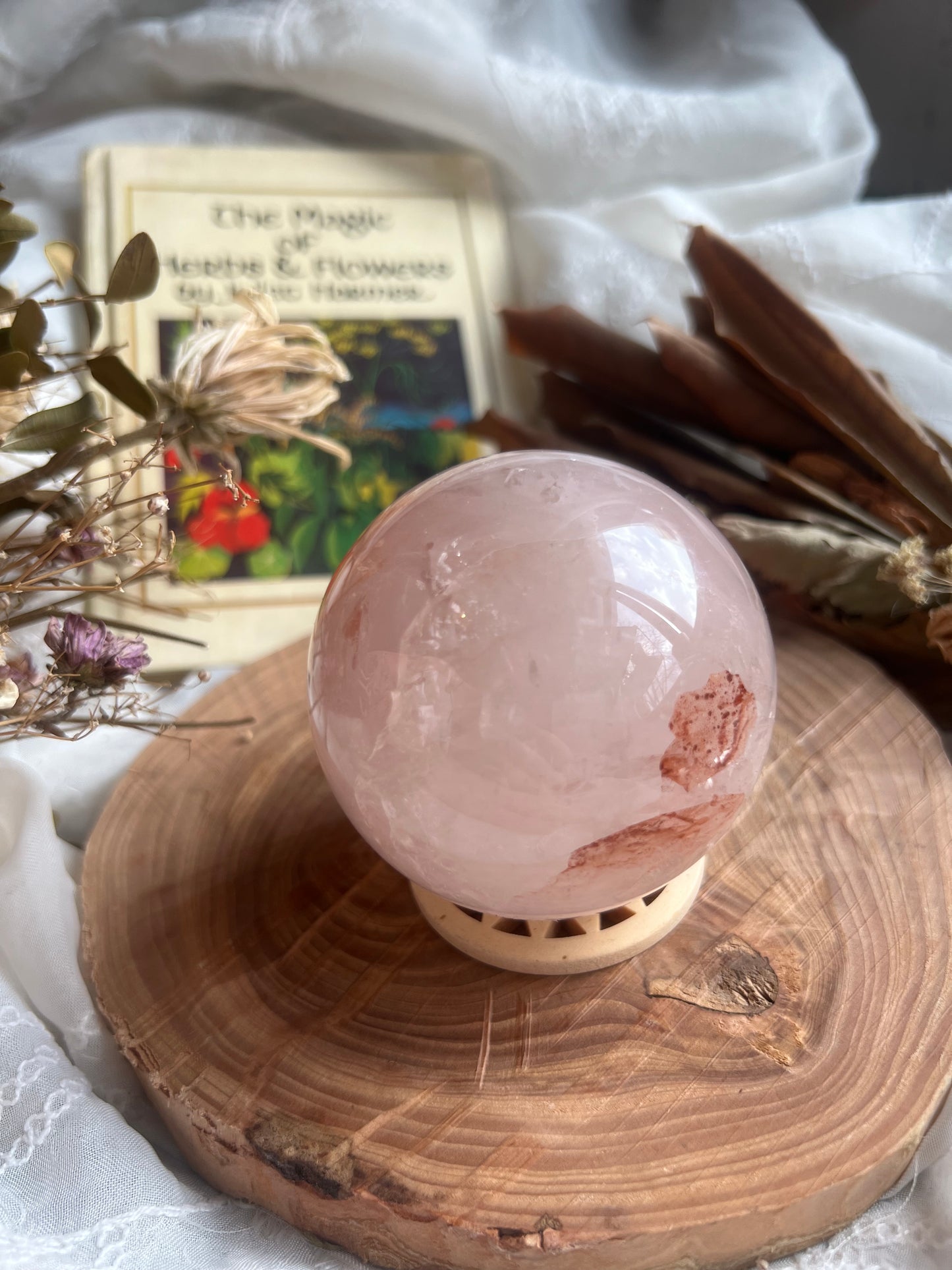 large Fire Quartz sphere with stand