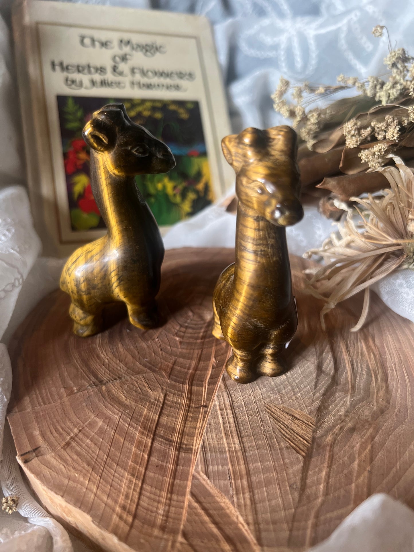 Golden Tigers Eye Giraffe Carvings