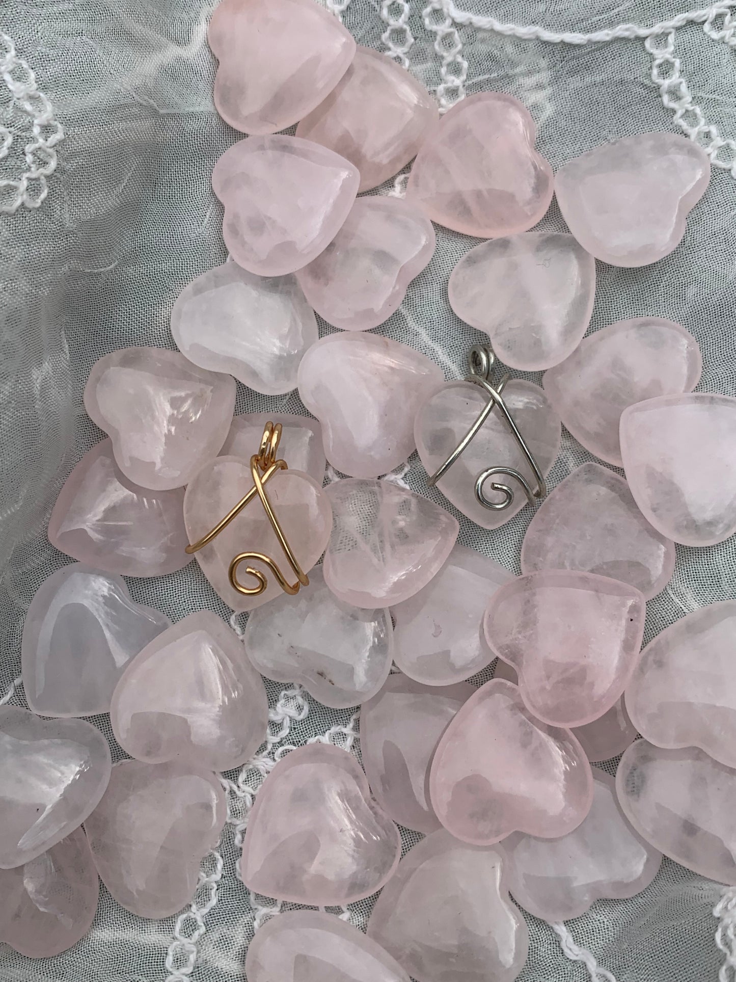 rose quartz love heart pendants