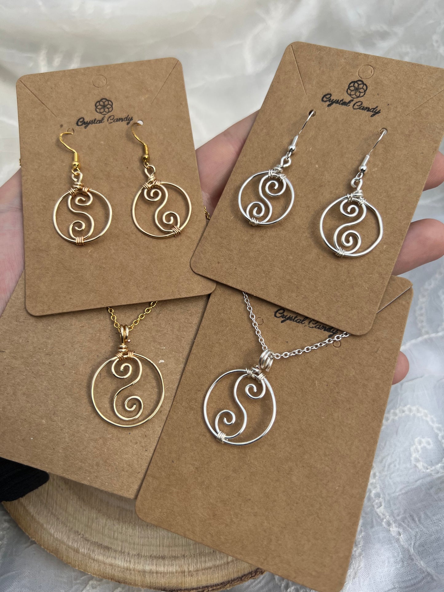 Swirly Ying Yang Earrings and Necklace Set