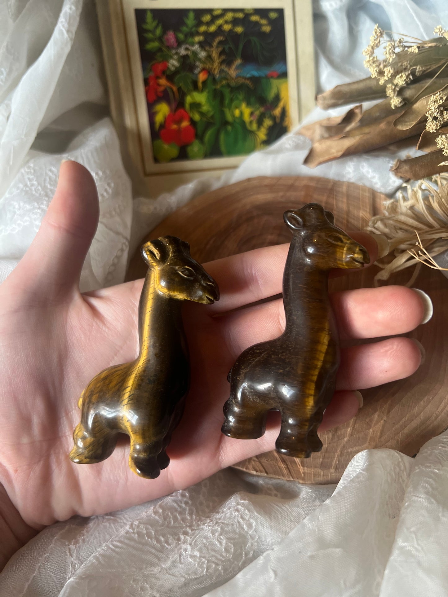 Golden Tigers Eye Giraffe Carvings