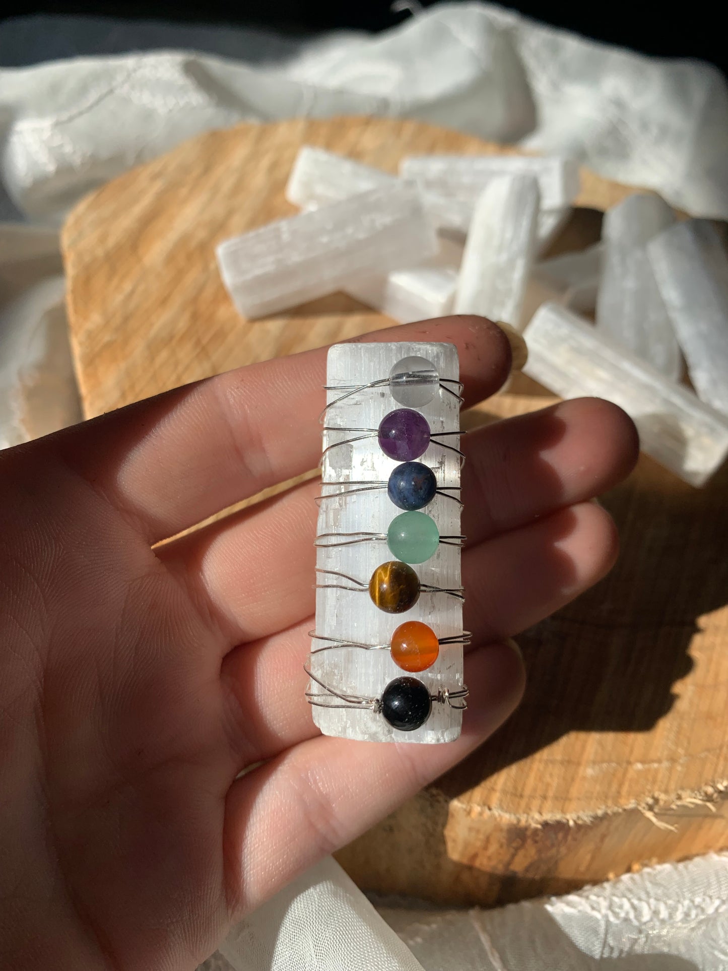 handmade chakra cleansing satin spar selenite stick wand