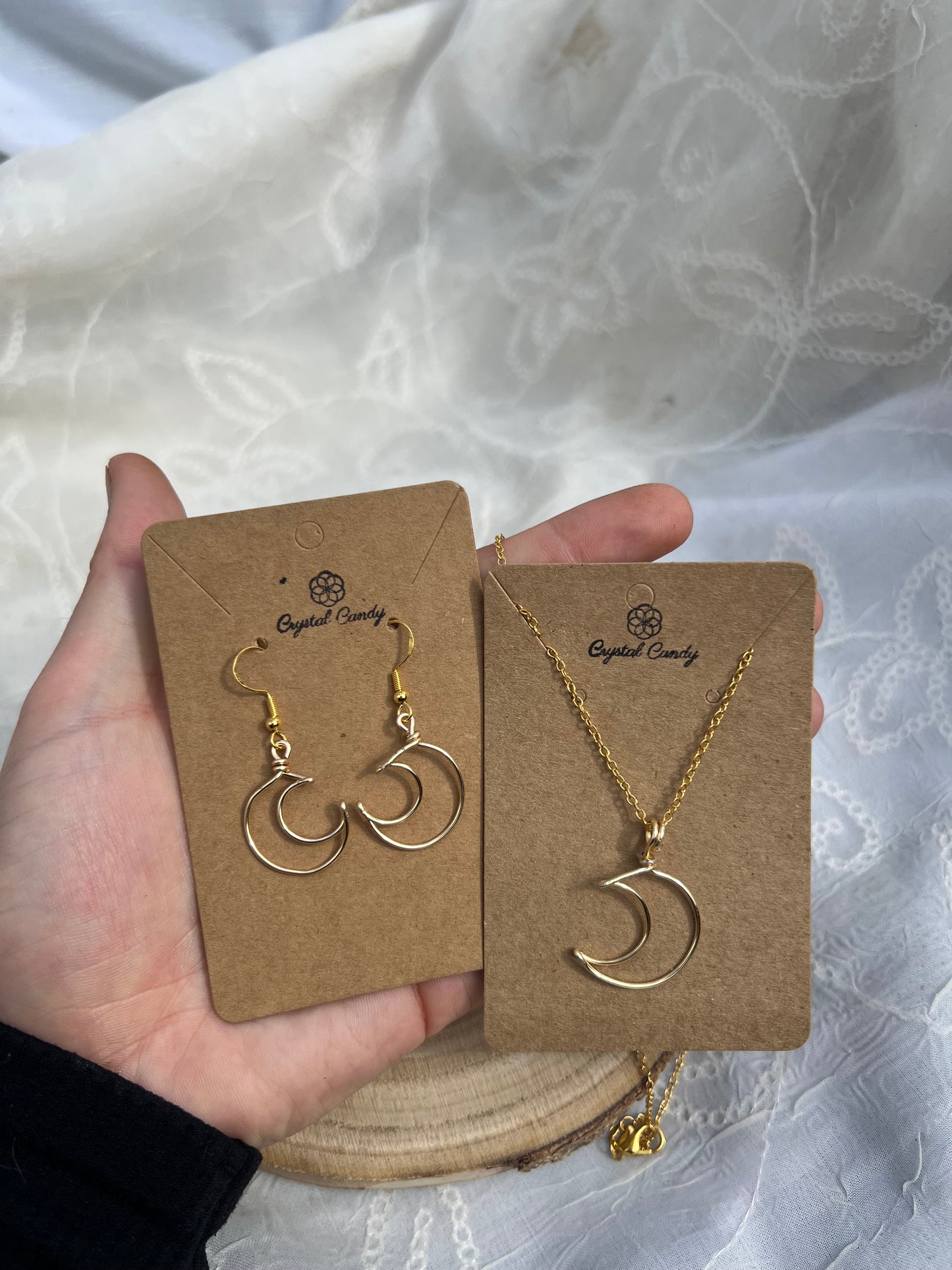 Crescent Moon Earrings and Necklace Set