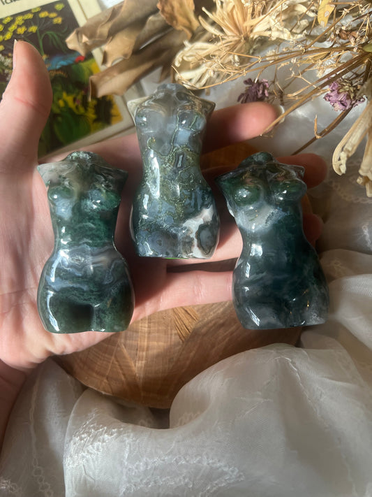 large moss agate goddess body carvings