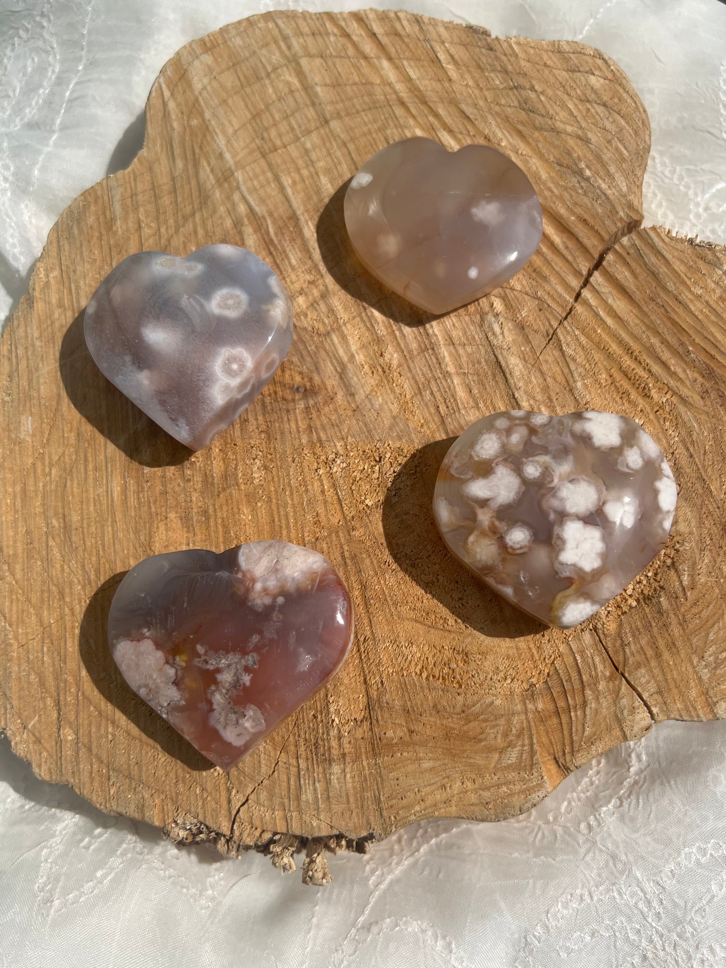 medium sized flower agate heart carvings
