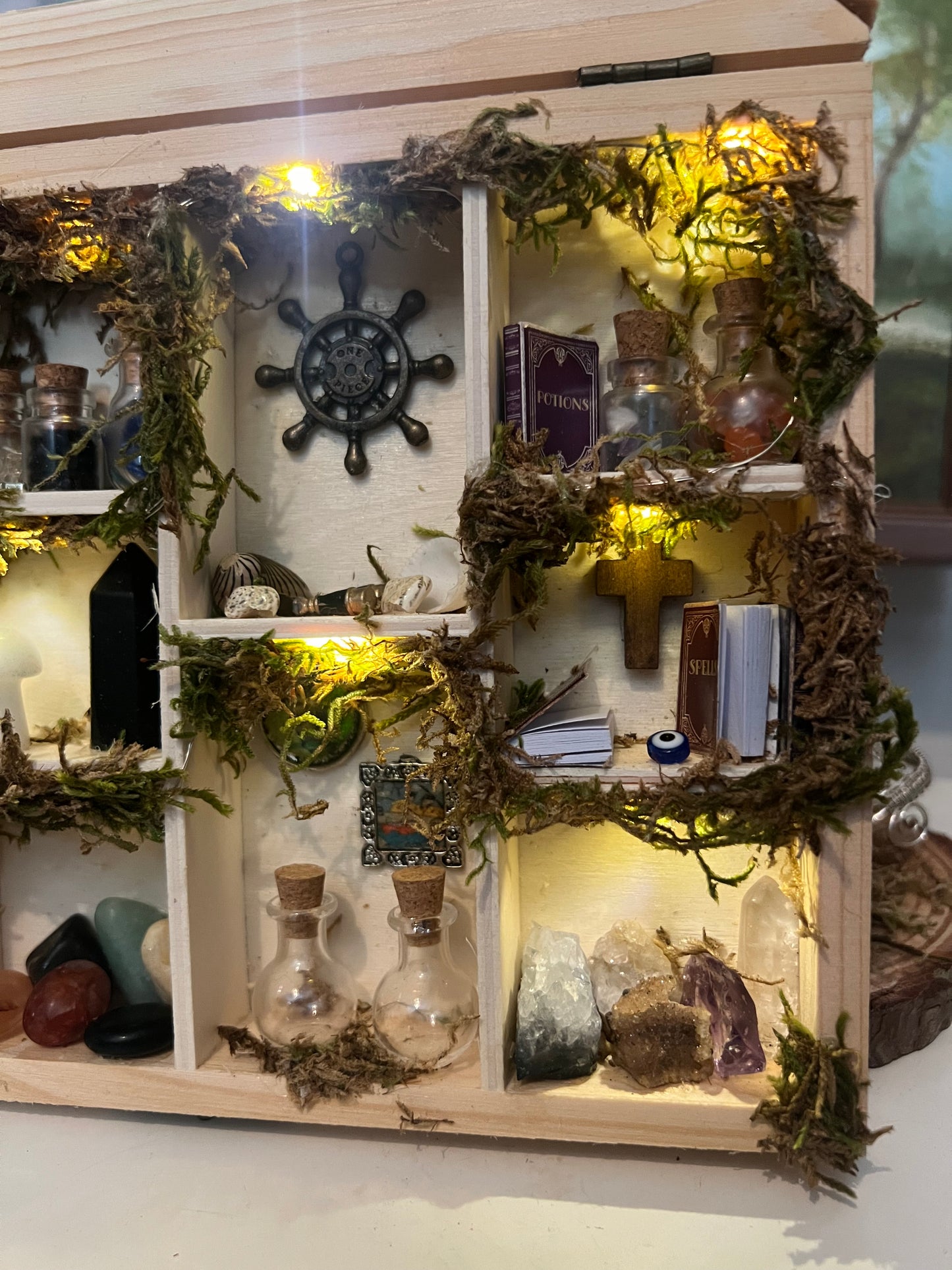 Light up witchy miniature cabinet apothecary scene display
