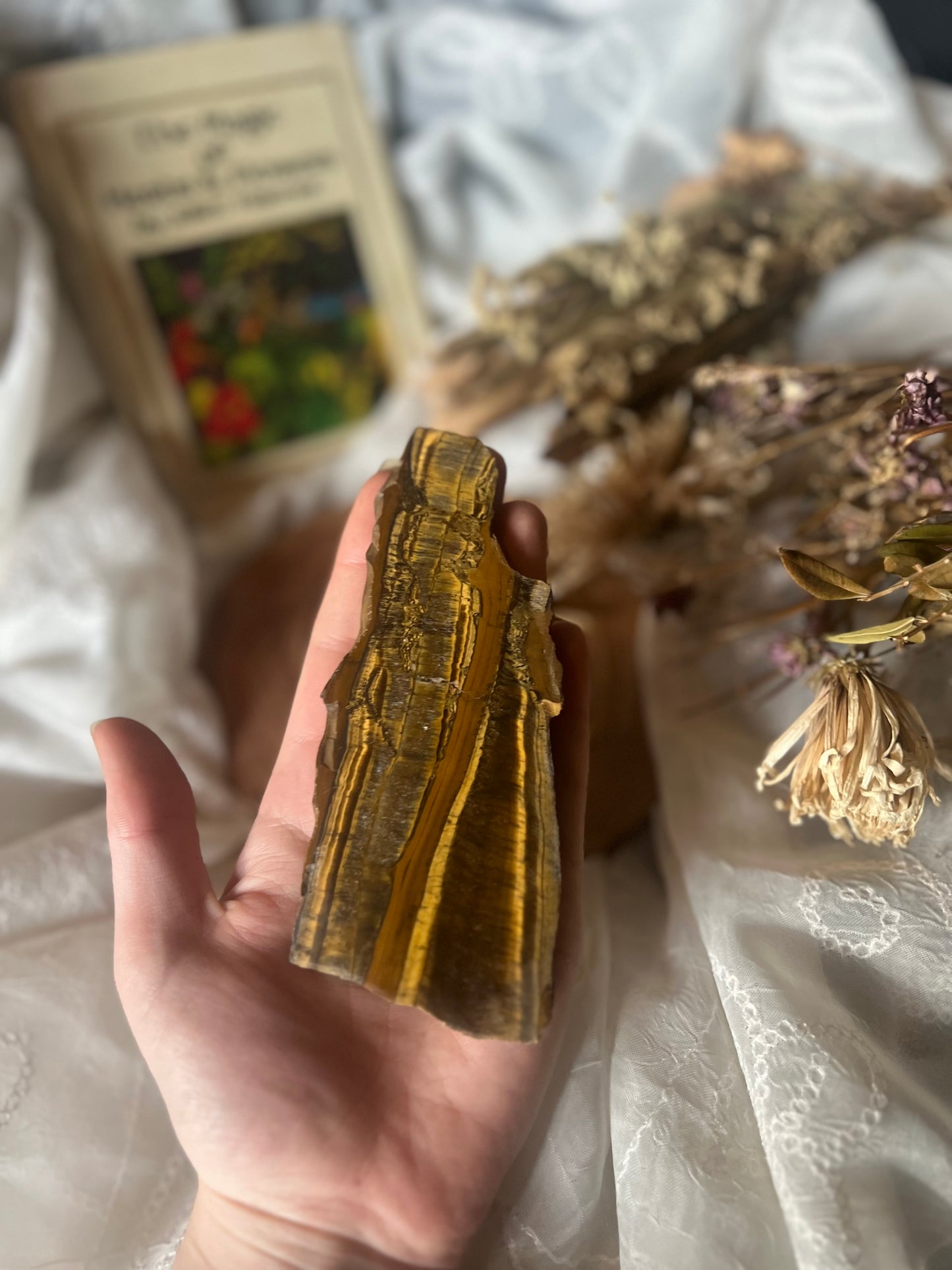 Golden Tigers Eye Half Polished Slab & Stand