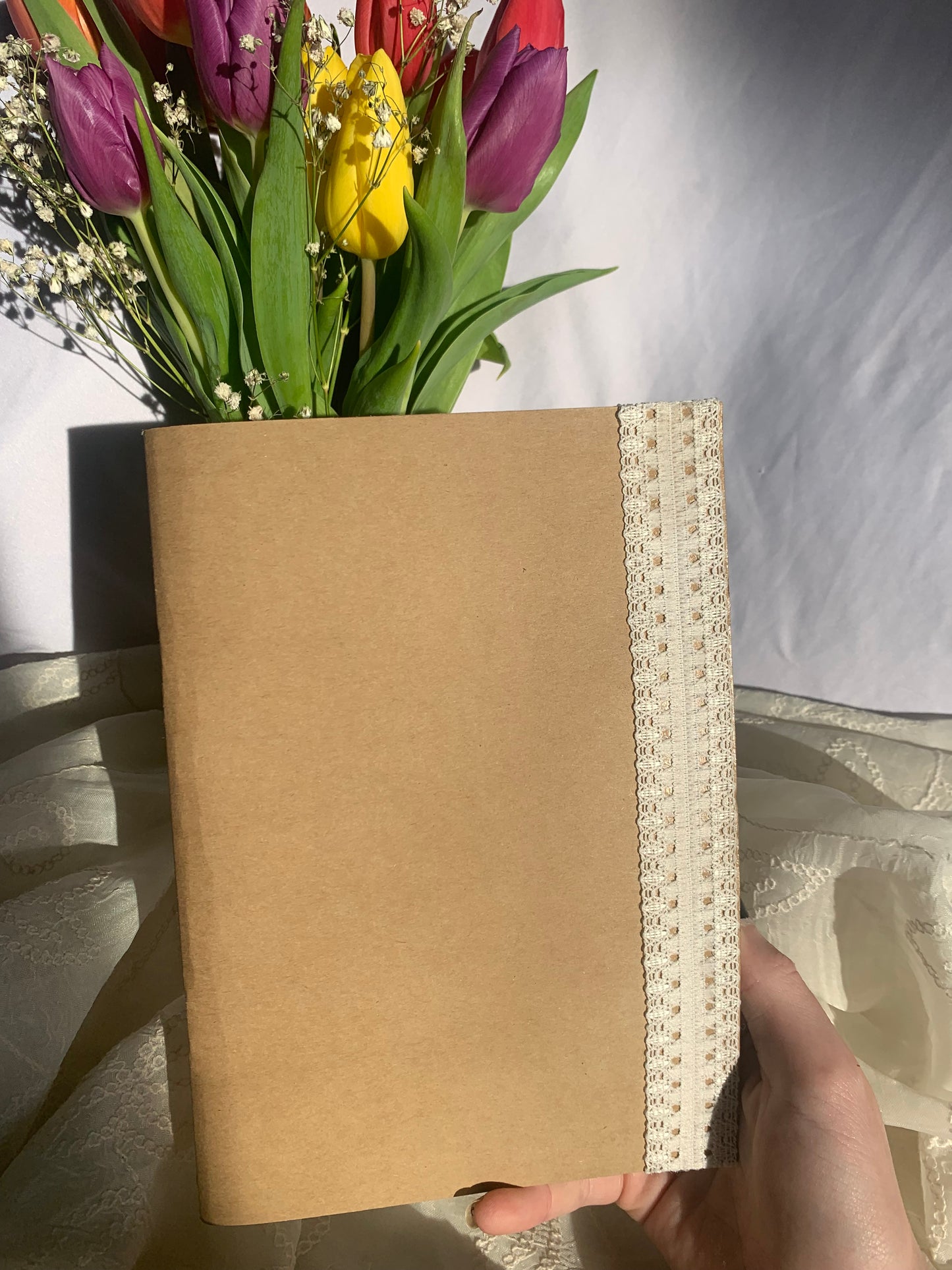 Brown and White Lace strip journals