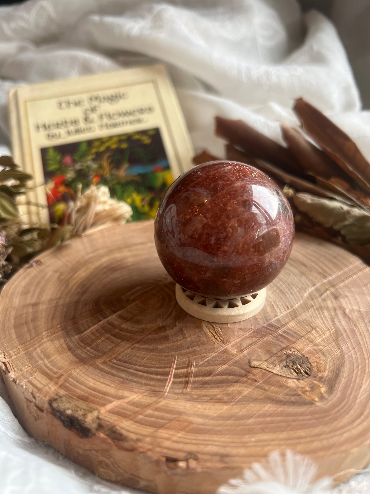 Medium African Red Moonstone with Sunstone sphere