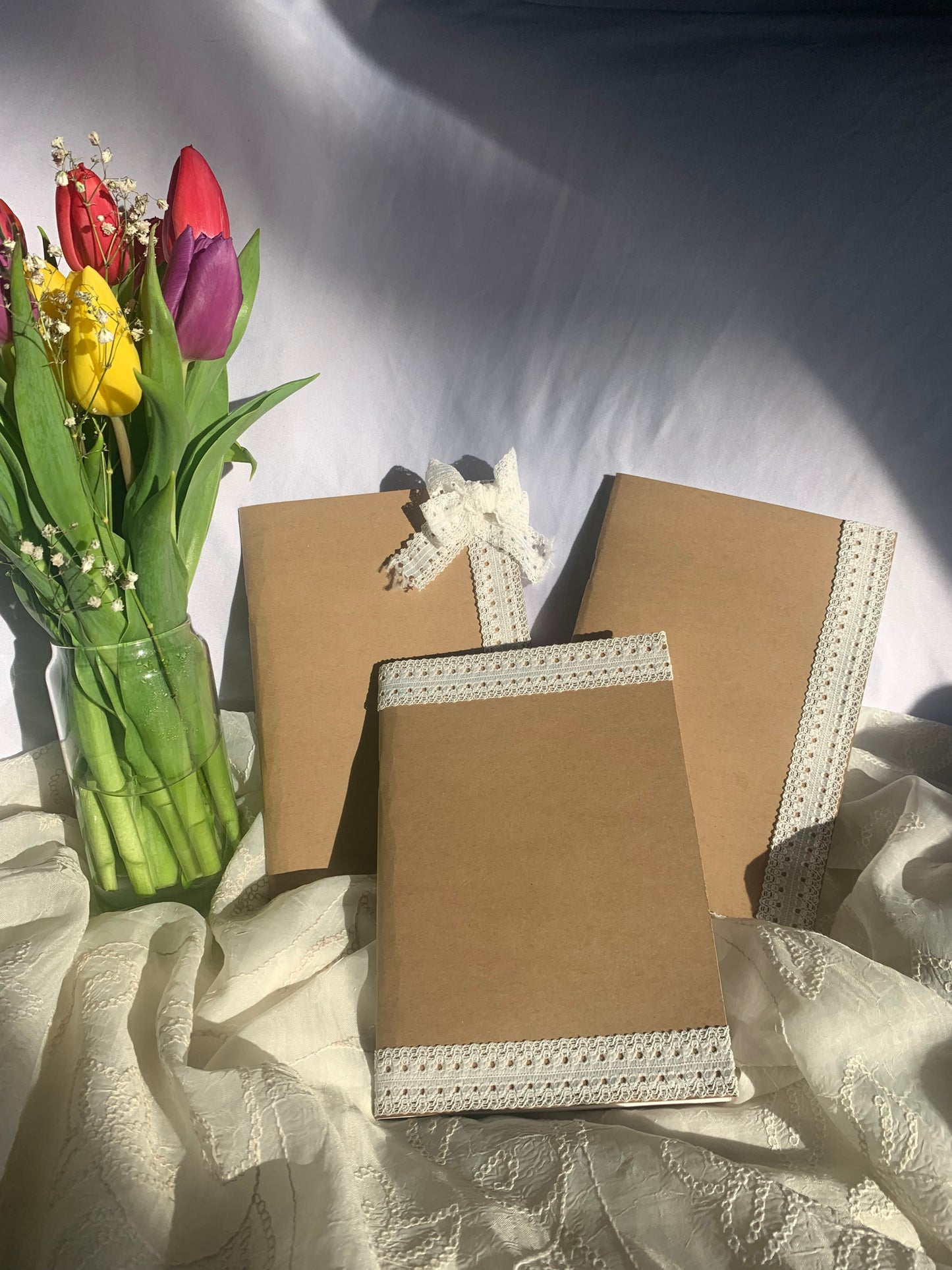 Brown and White Lace strip journals