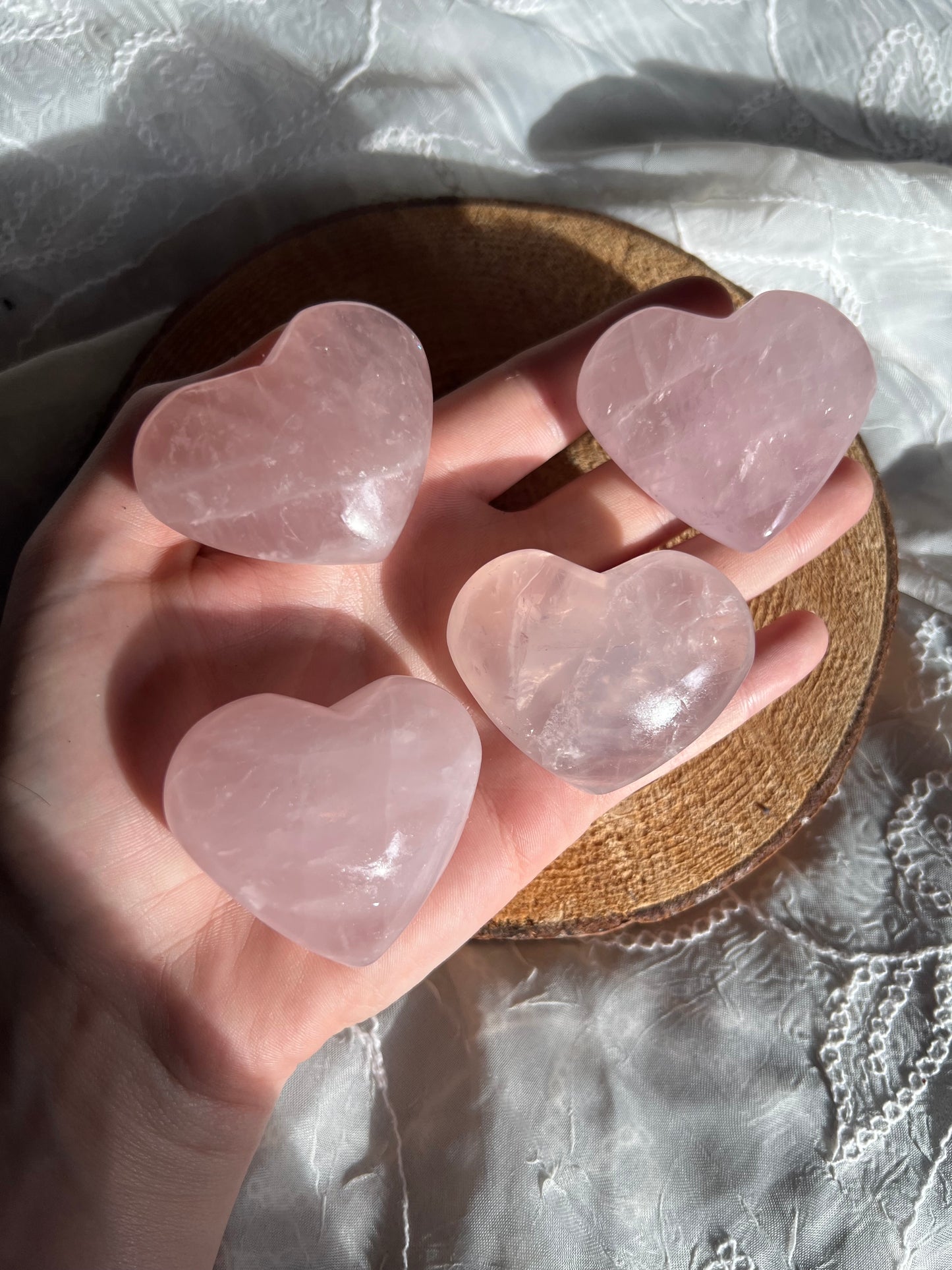 rose quartz heart shaped palm stone/pebbles
