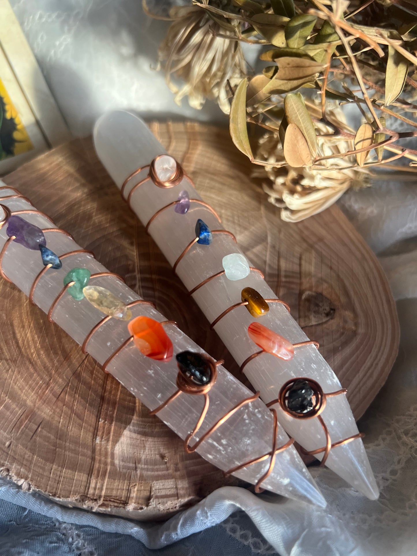 large chakra cleansing satin spar selenite stick wand