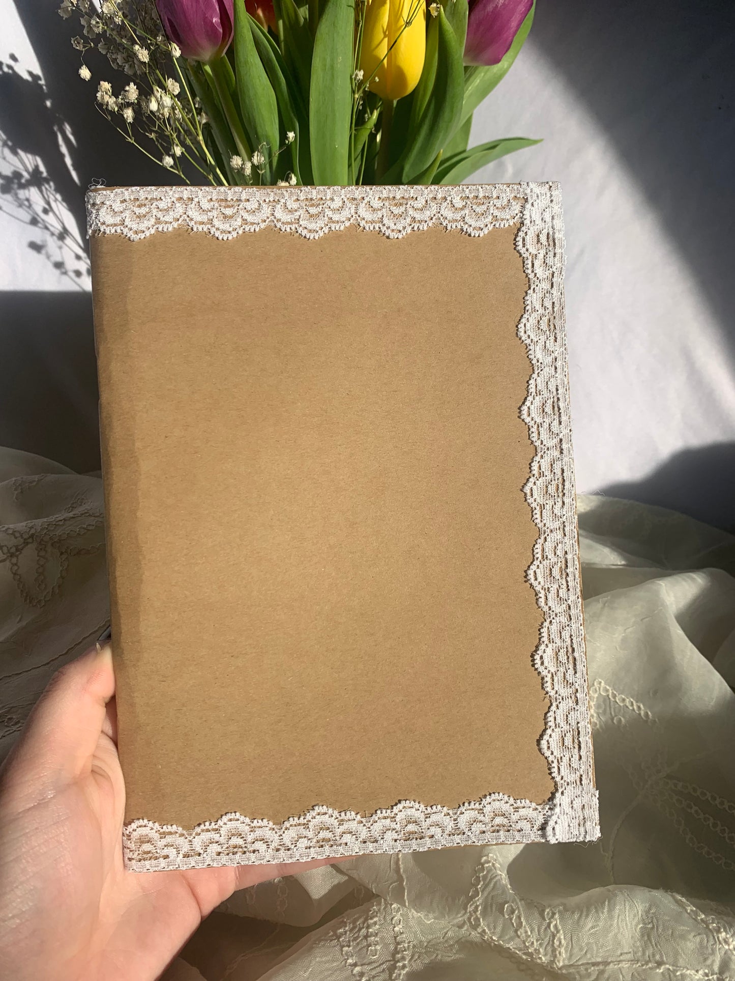 Brown and White Flower lace journals