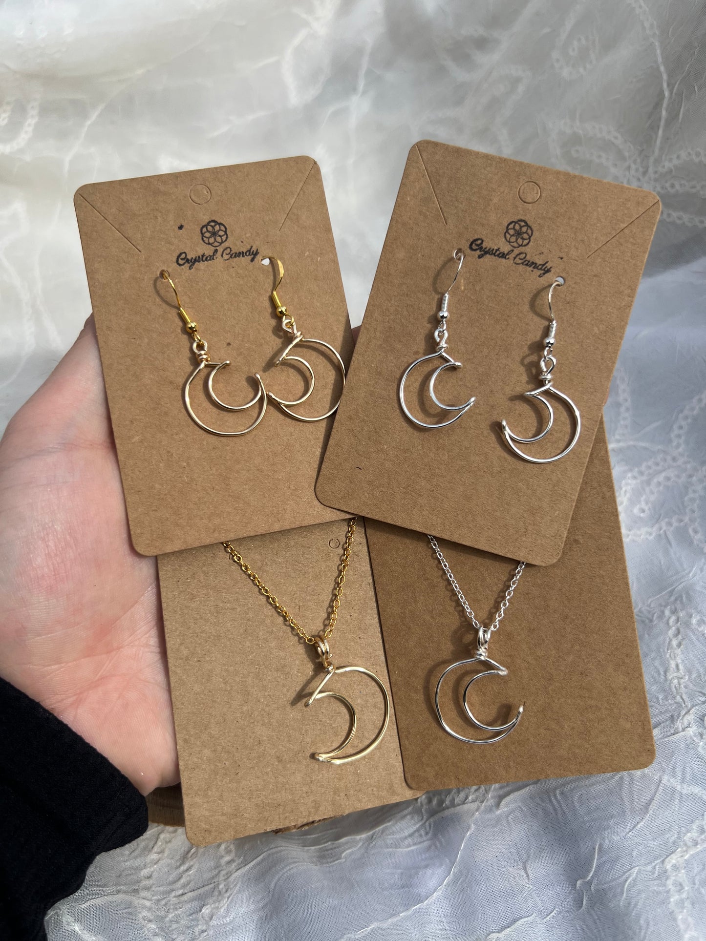 Crescent Moon Earrings and Necklace Set