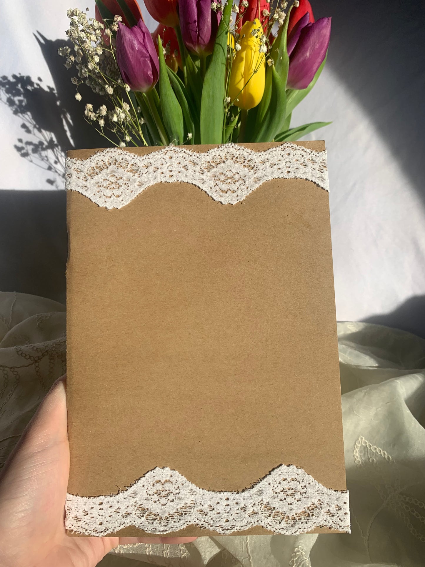 Brown and White Flower lace journals