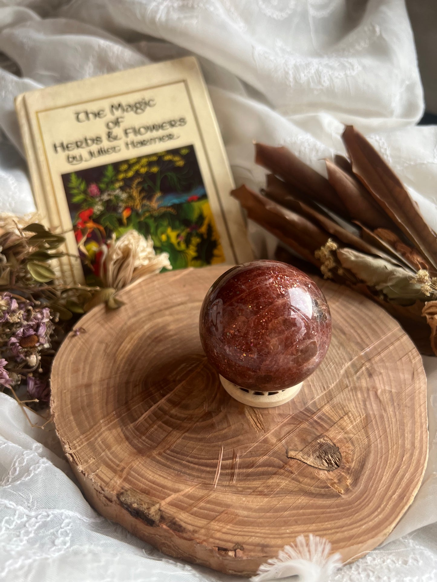 Medium African Red Moonstone with Sunstone sphere