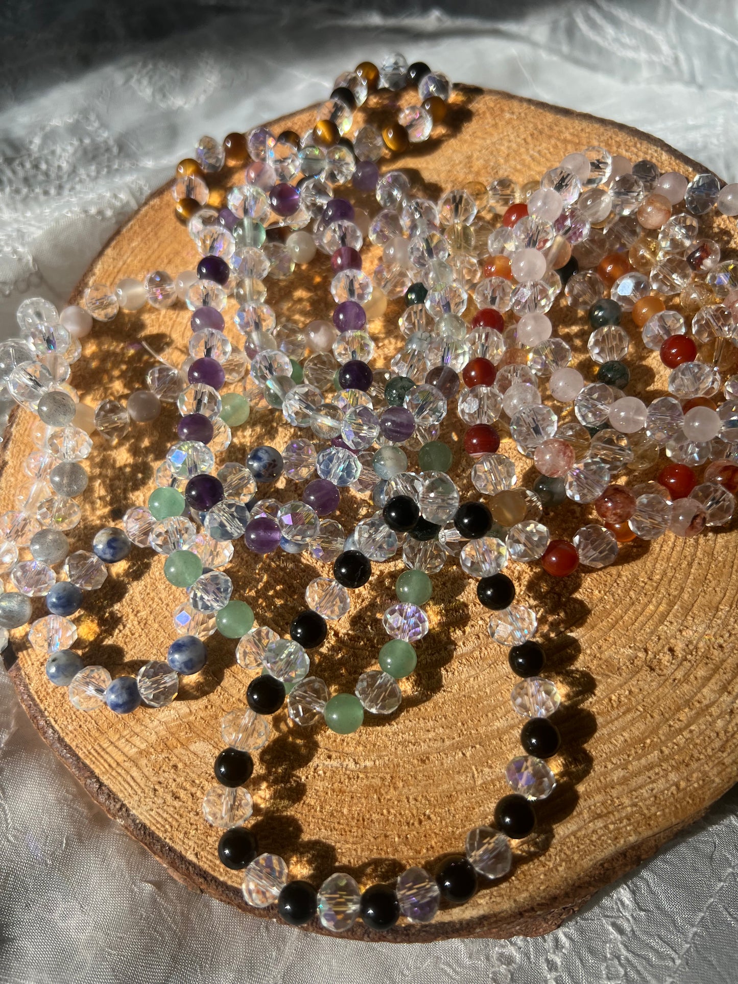 Classic Crystal and glass elasticated bracelet