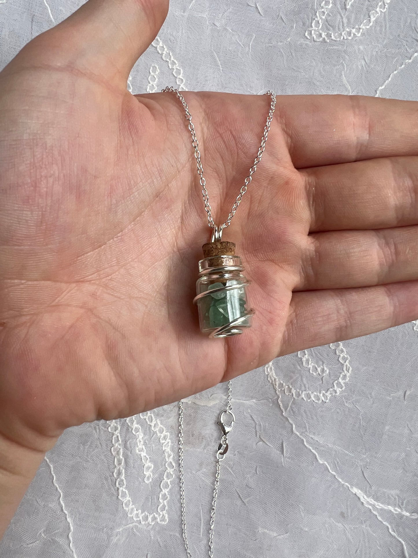 silver crystal chip wish bottle pendants