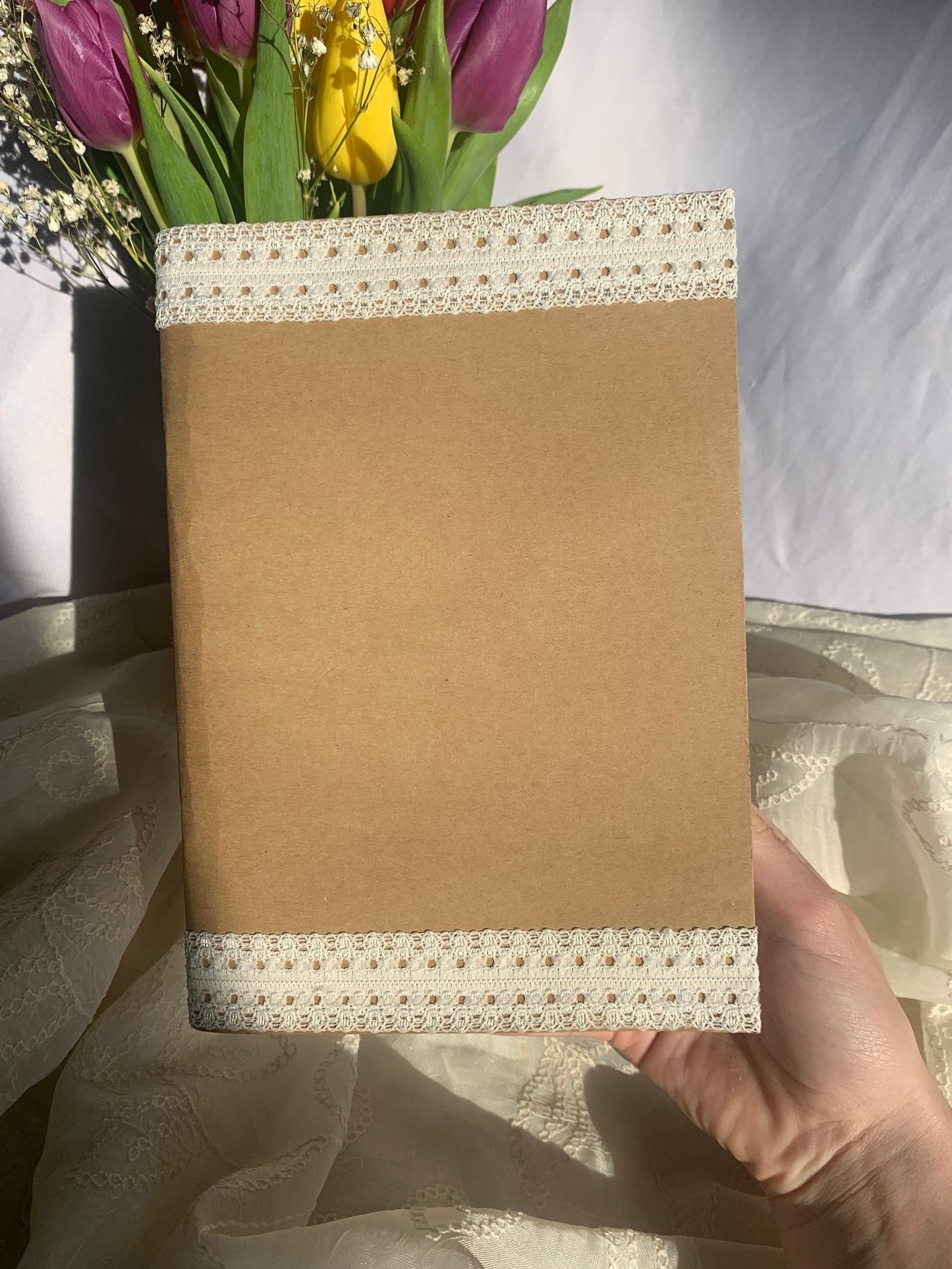 Brown and White Lace strip journals