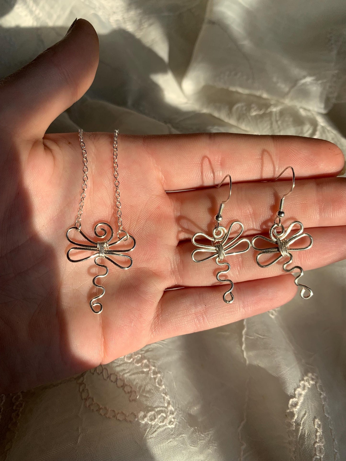 Swirly Dragonfly Earrings and Necklace Set