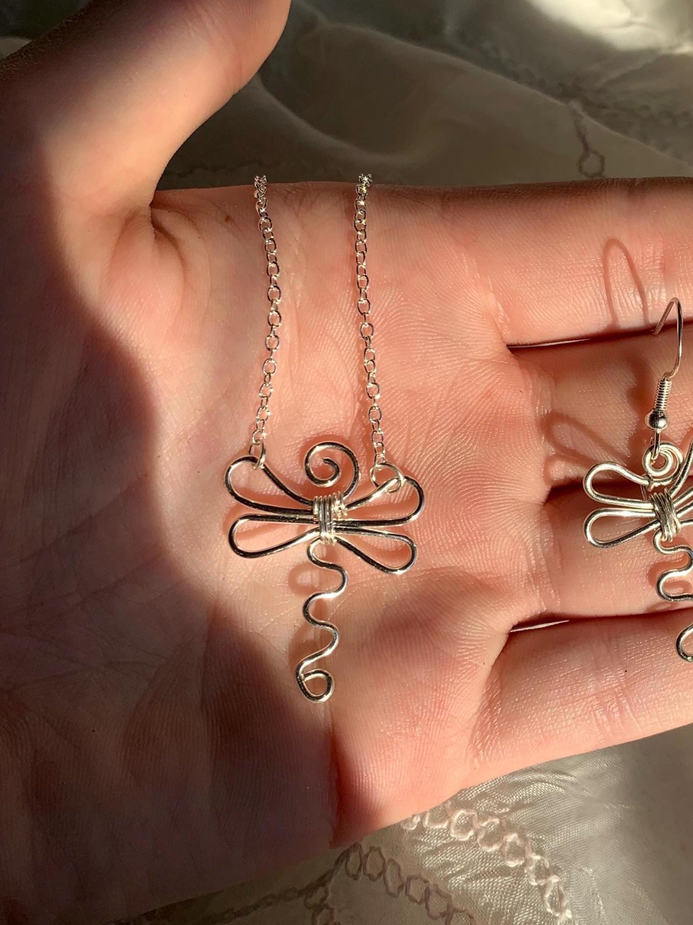 Swirly Dragonfly Earrings and Necklace Set