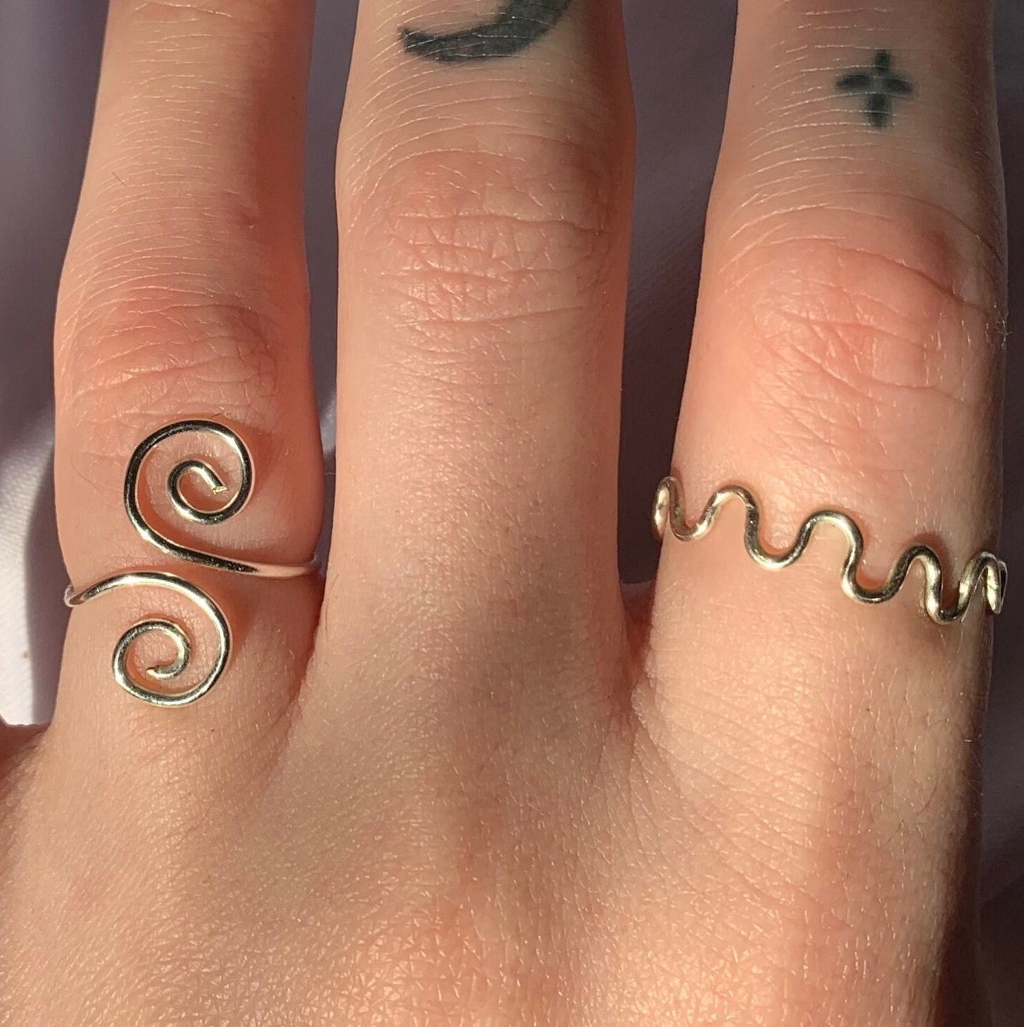 Silver Squiggly and Swirly rings