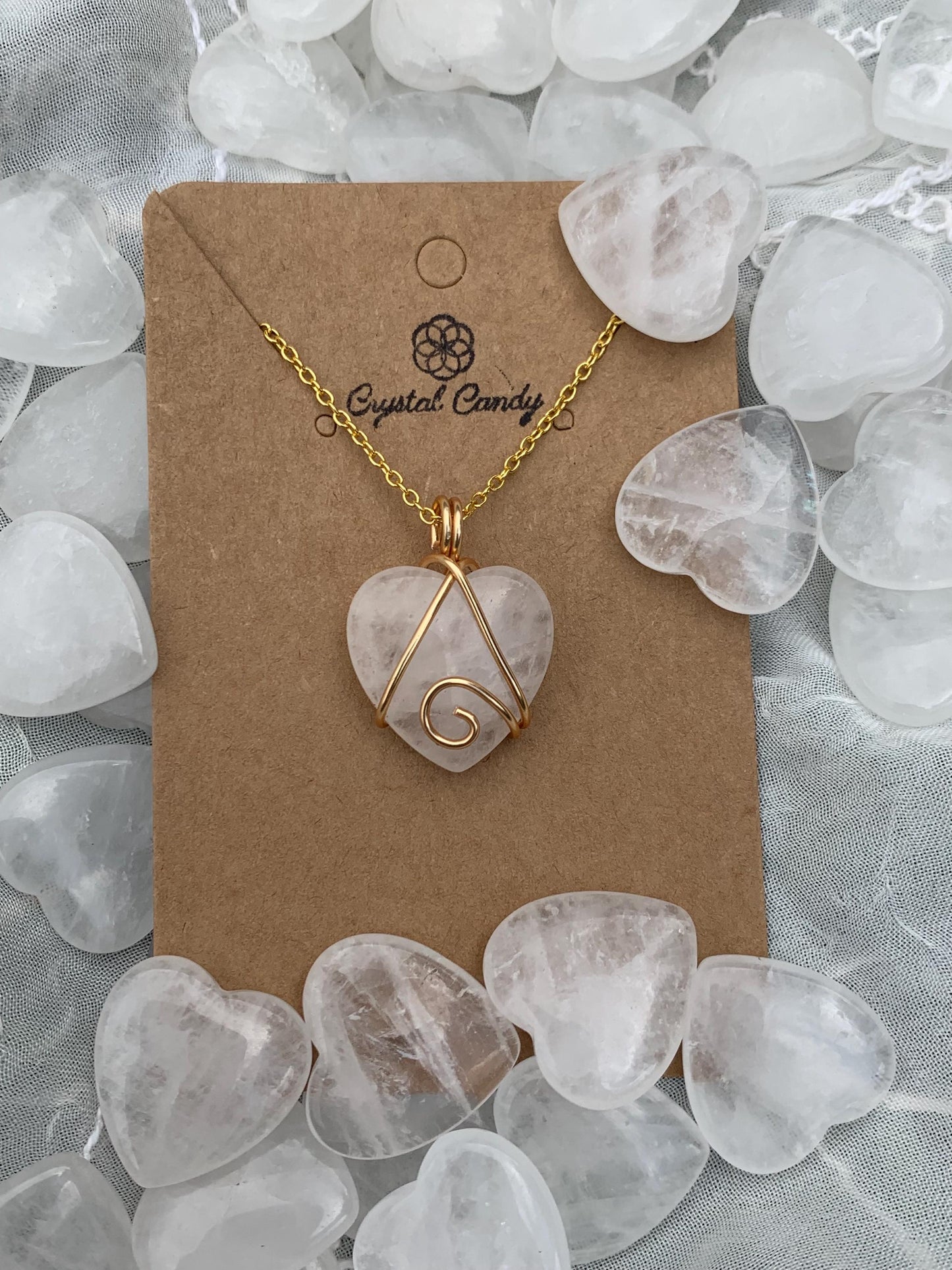 Mini Clear Quartz Heart Pendants