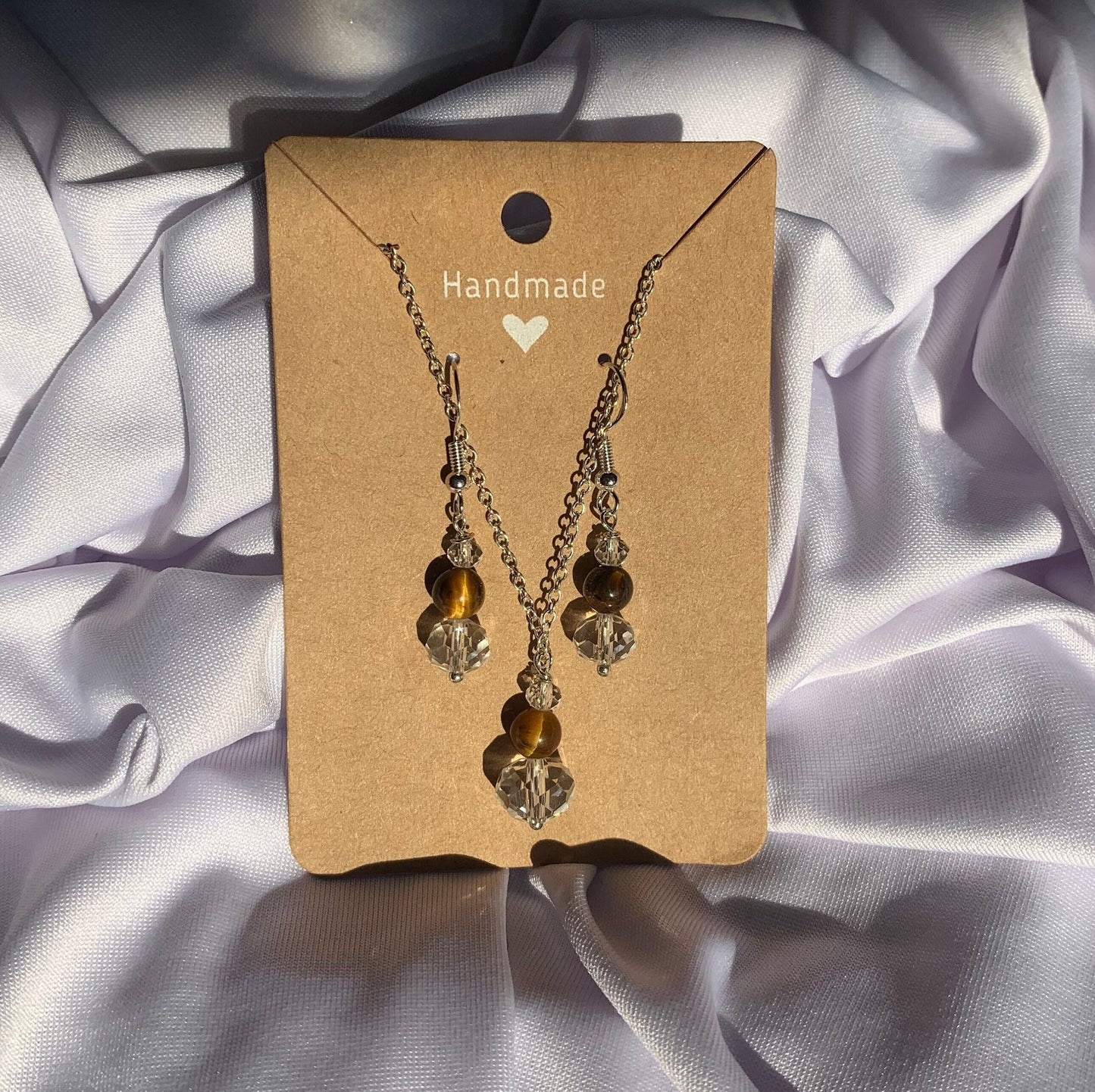 Silver Classic Crystal drop down Earrings and Necklace set