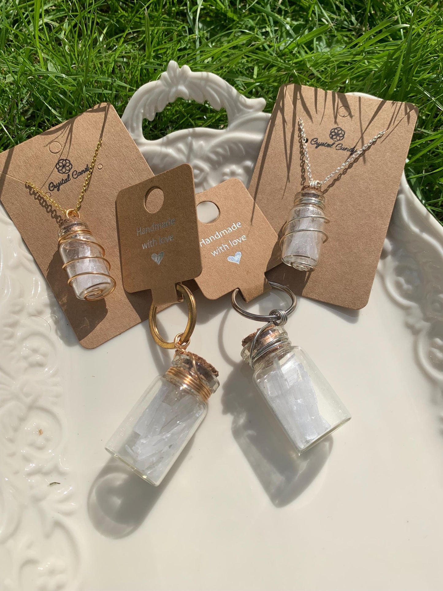 Selenite chip wish bottle gift set