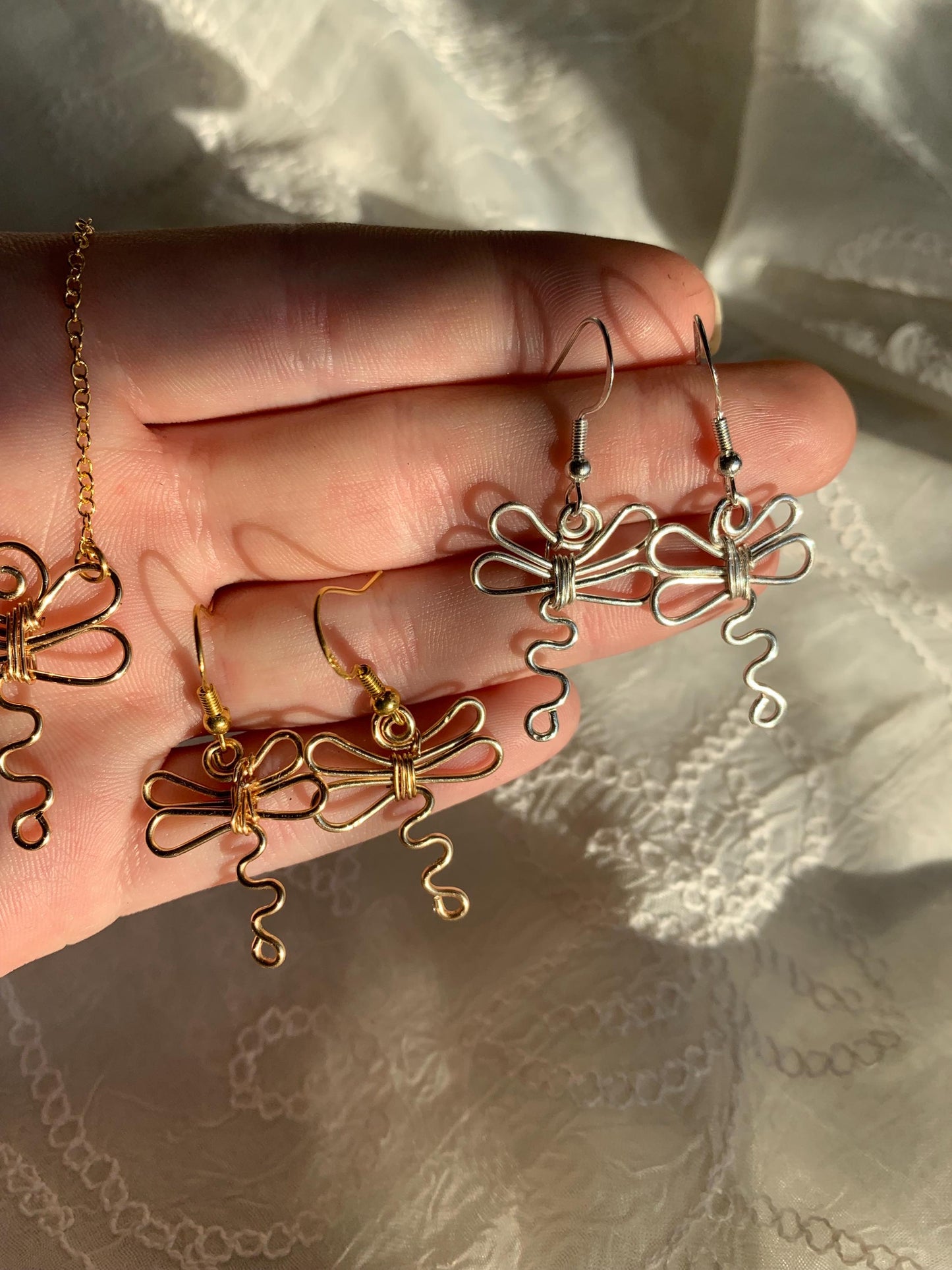 Swirly Dragonfly Earrings and Necklace Set