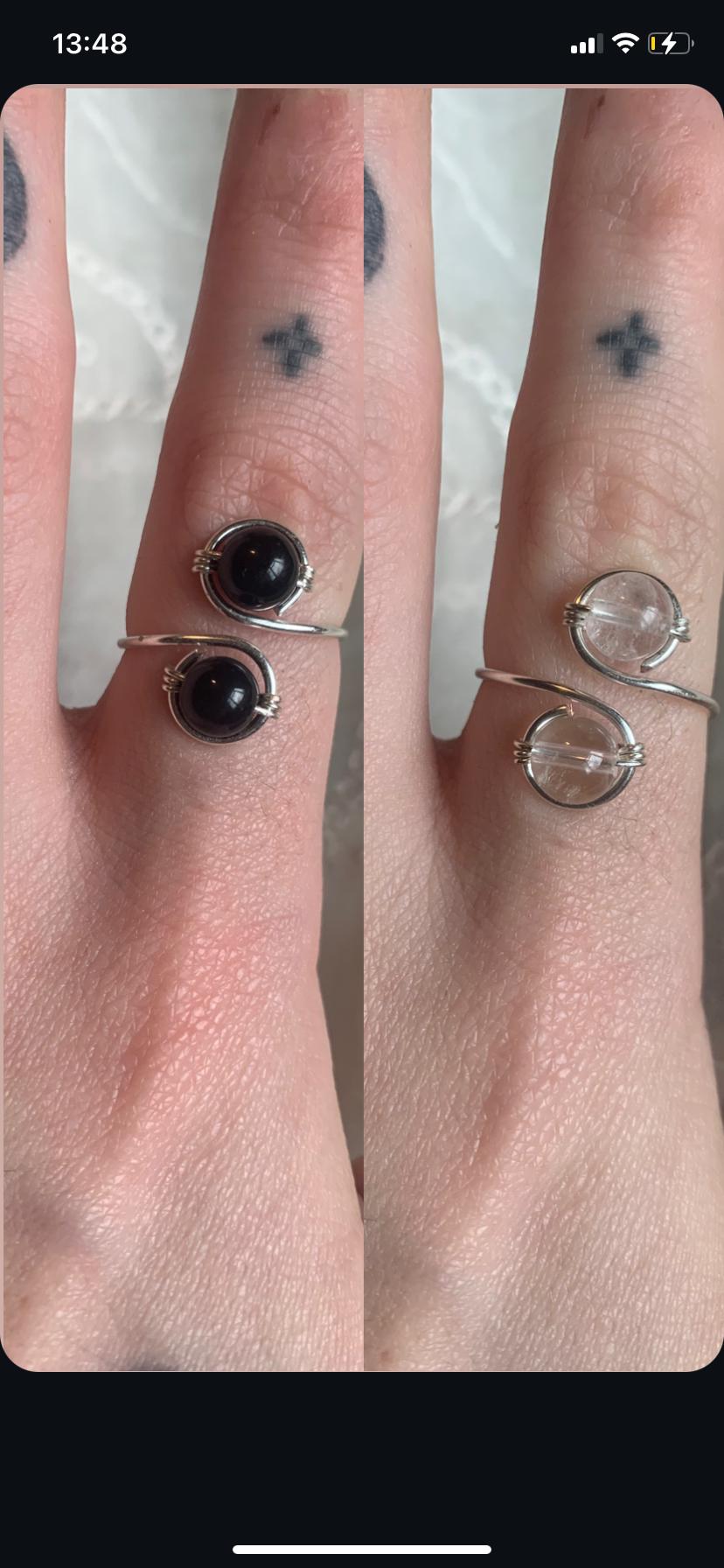 Double Crystal Bead Adjustable Ring