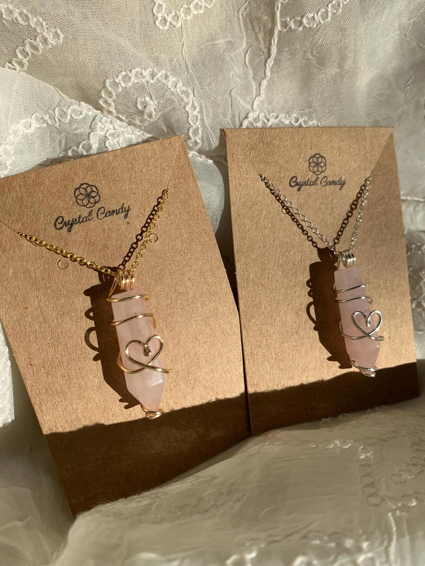 love heart rose quartz point pendants