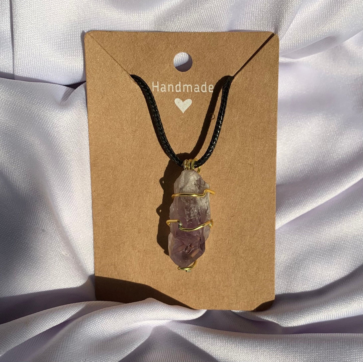 wire wrapped natural raw amethyst point necklace pendant