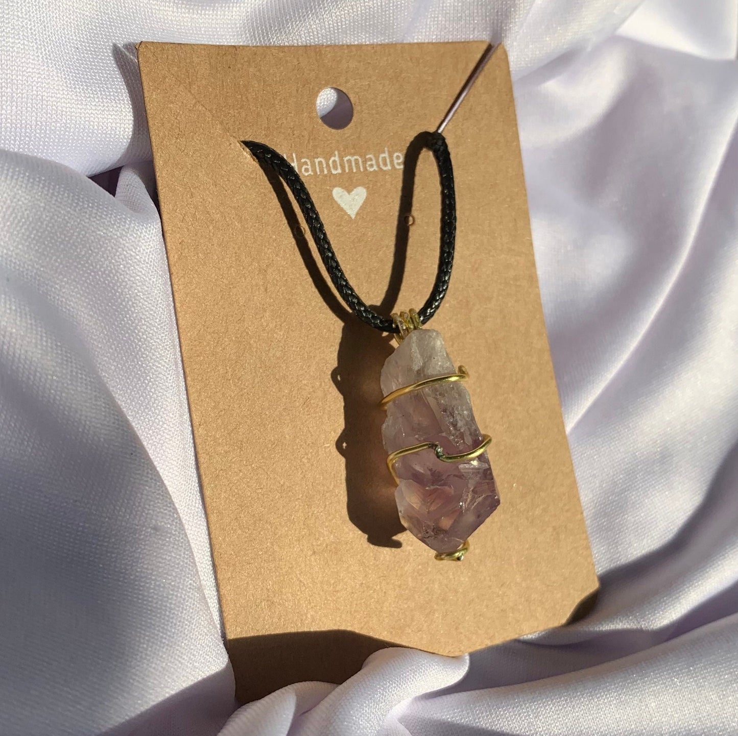wire wrapped natural raw amethyst point necklace pendant