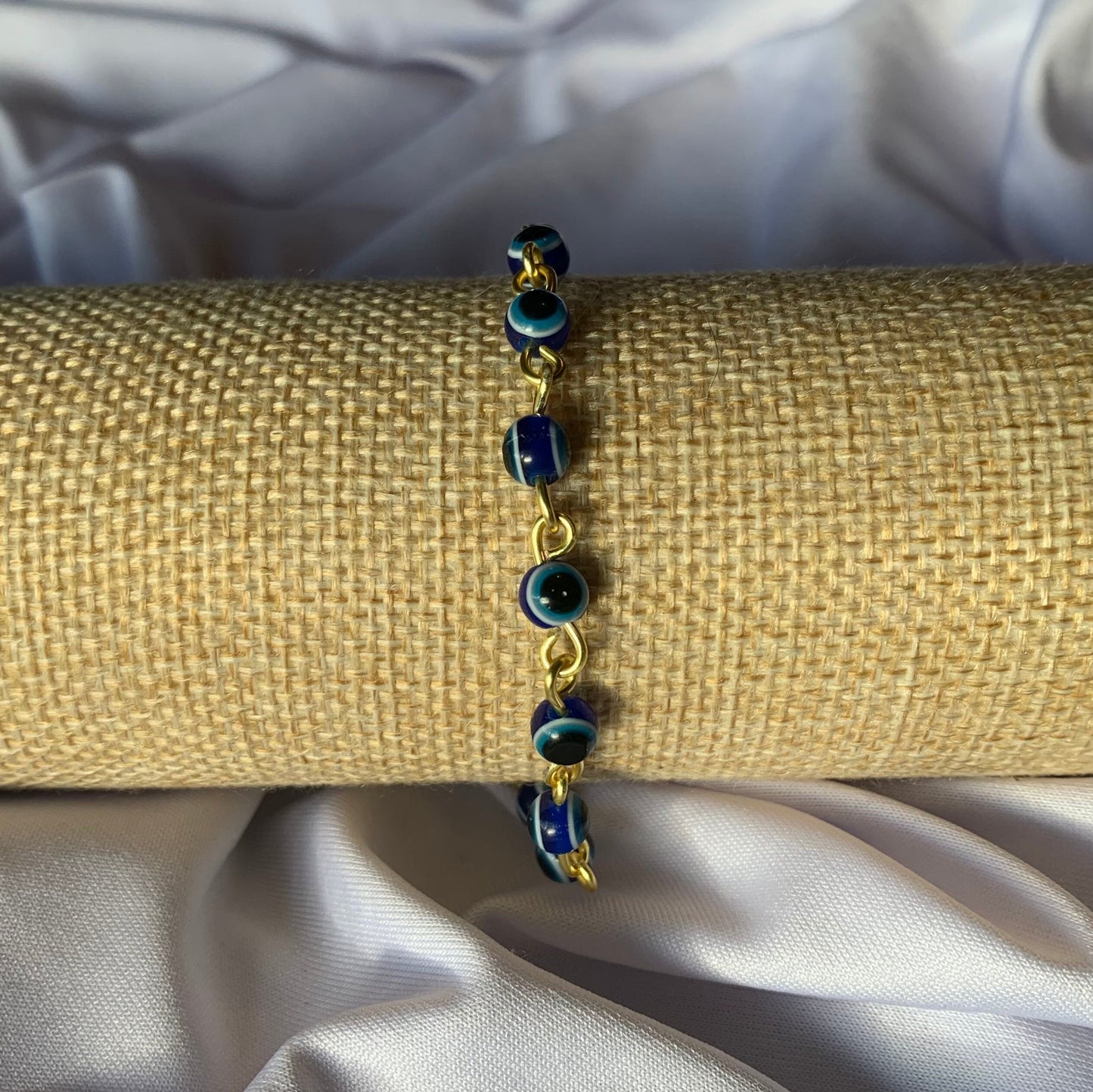 wire wrapped glass and evil eye bracelets-gold&silver