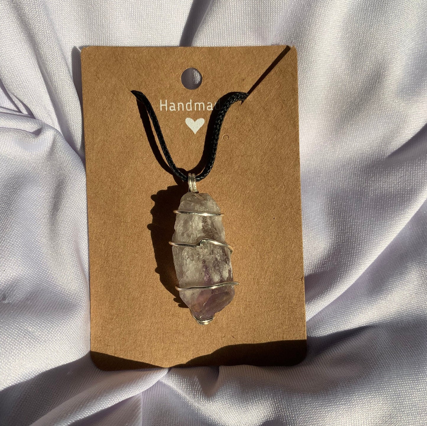 wire wrapped natural raw amethyst point necklace pendant