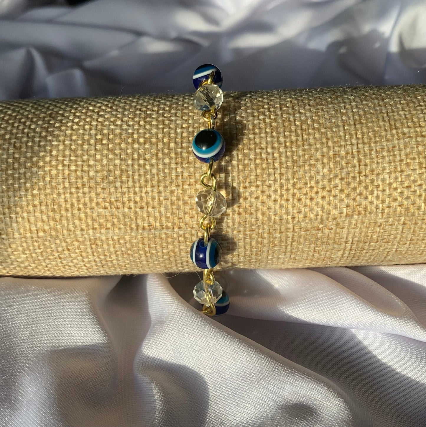 wire wrapped glass and evil eye bracelets-gold&silver