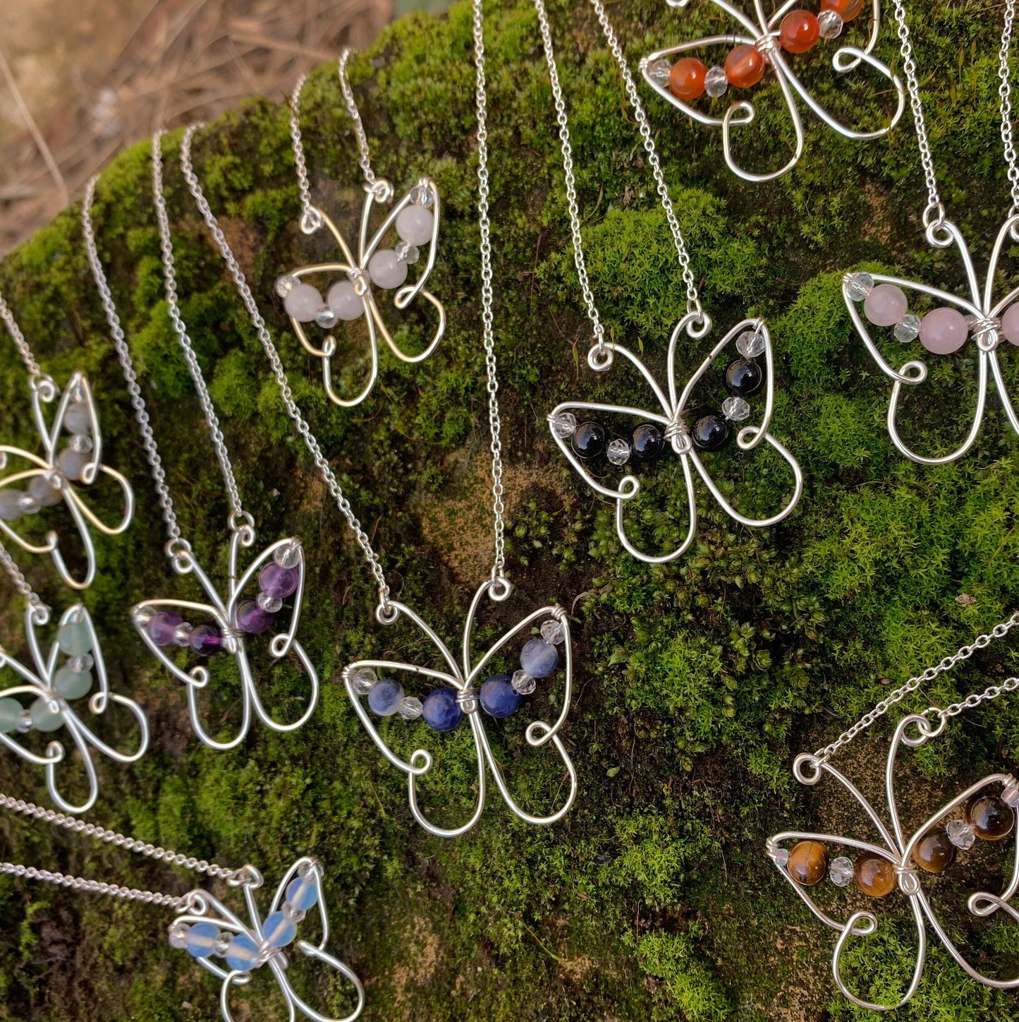 whimsical crystal bead butterfly necklace