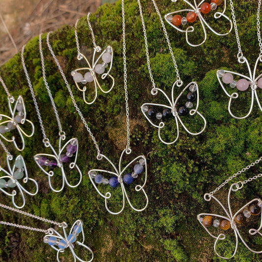 whimsical crystal bead butterfly necklace