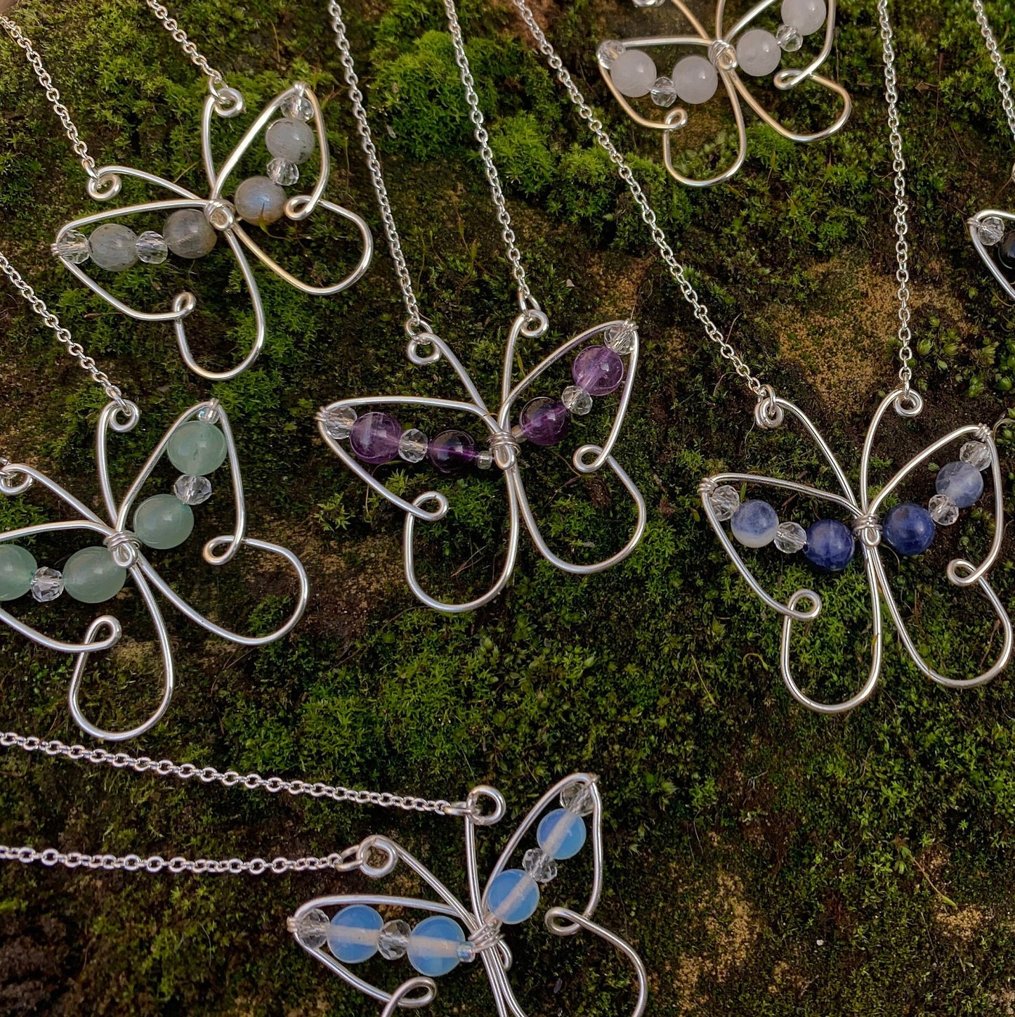 whimsical crystal bead butterfly necklace