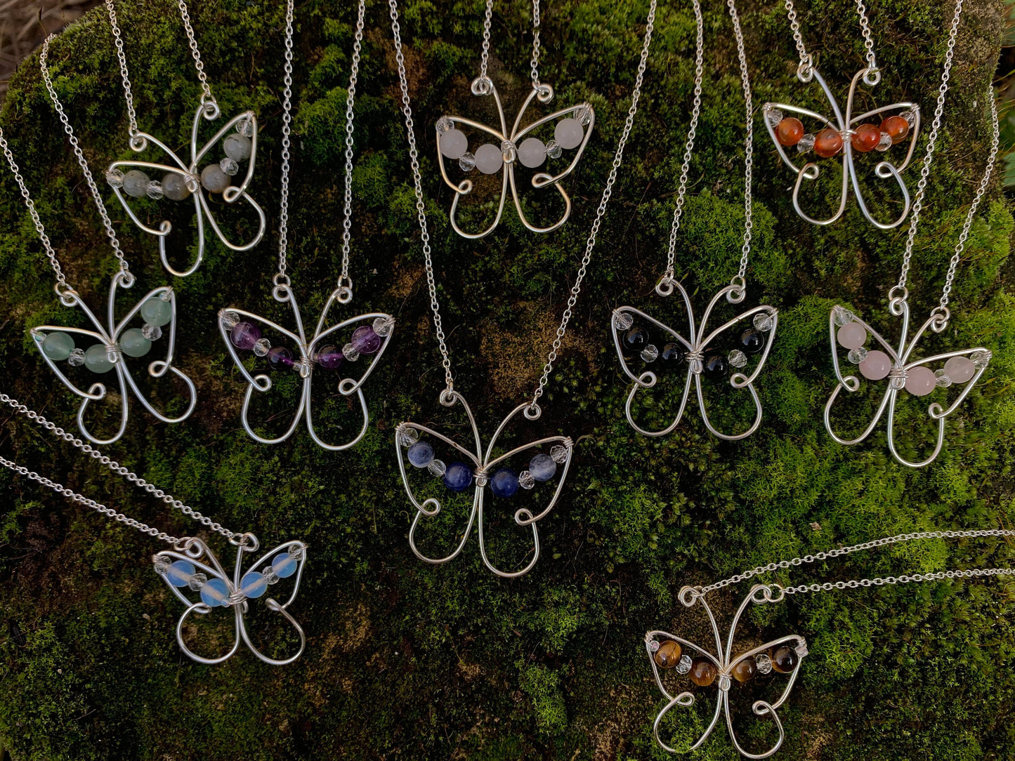 whimsical crystal bead butterfly necklace